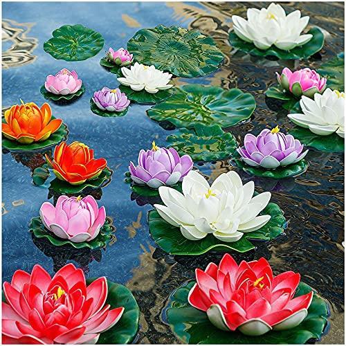 WhistenFla Artificial Lily Pads for Pond, 11in & 6in Artificial Flowers Floating