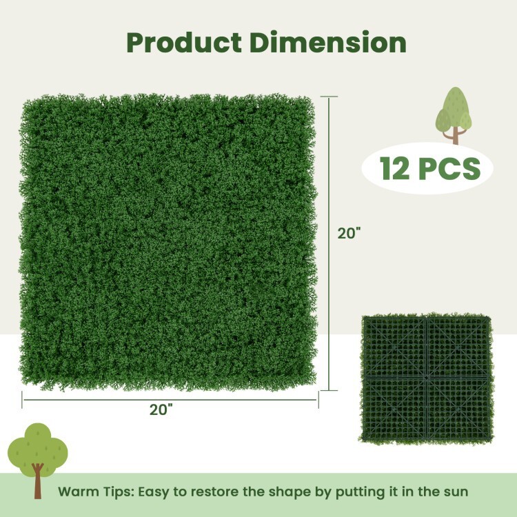 12PCS Plant Panels Outdoor Indoor 20 x 20″ Artificial Grass Wall Panels Stand