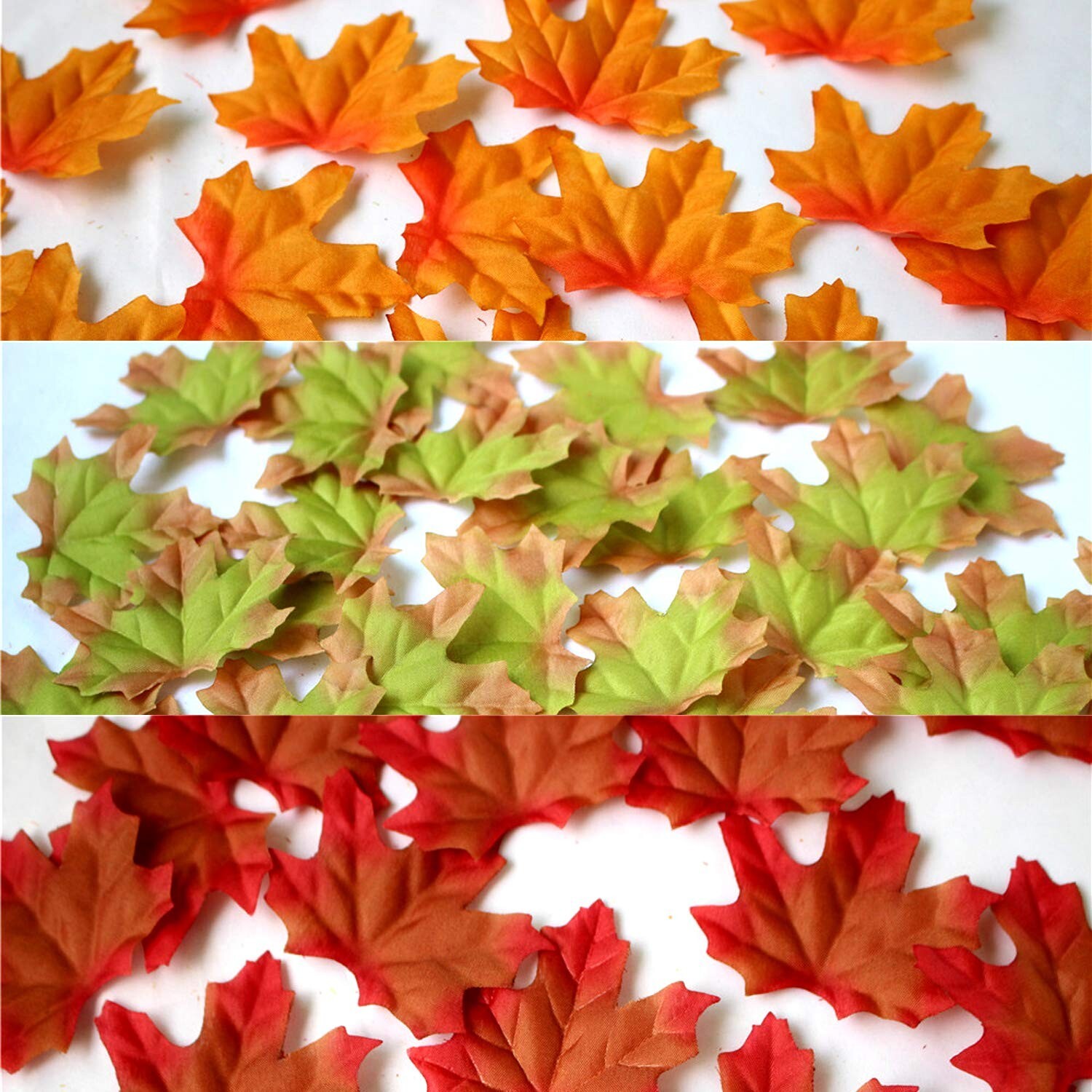 Famicitate Artificial Maple Leaves no Leaf Veins Autumn Fall Leaves orange green
