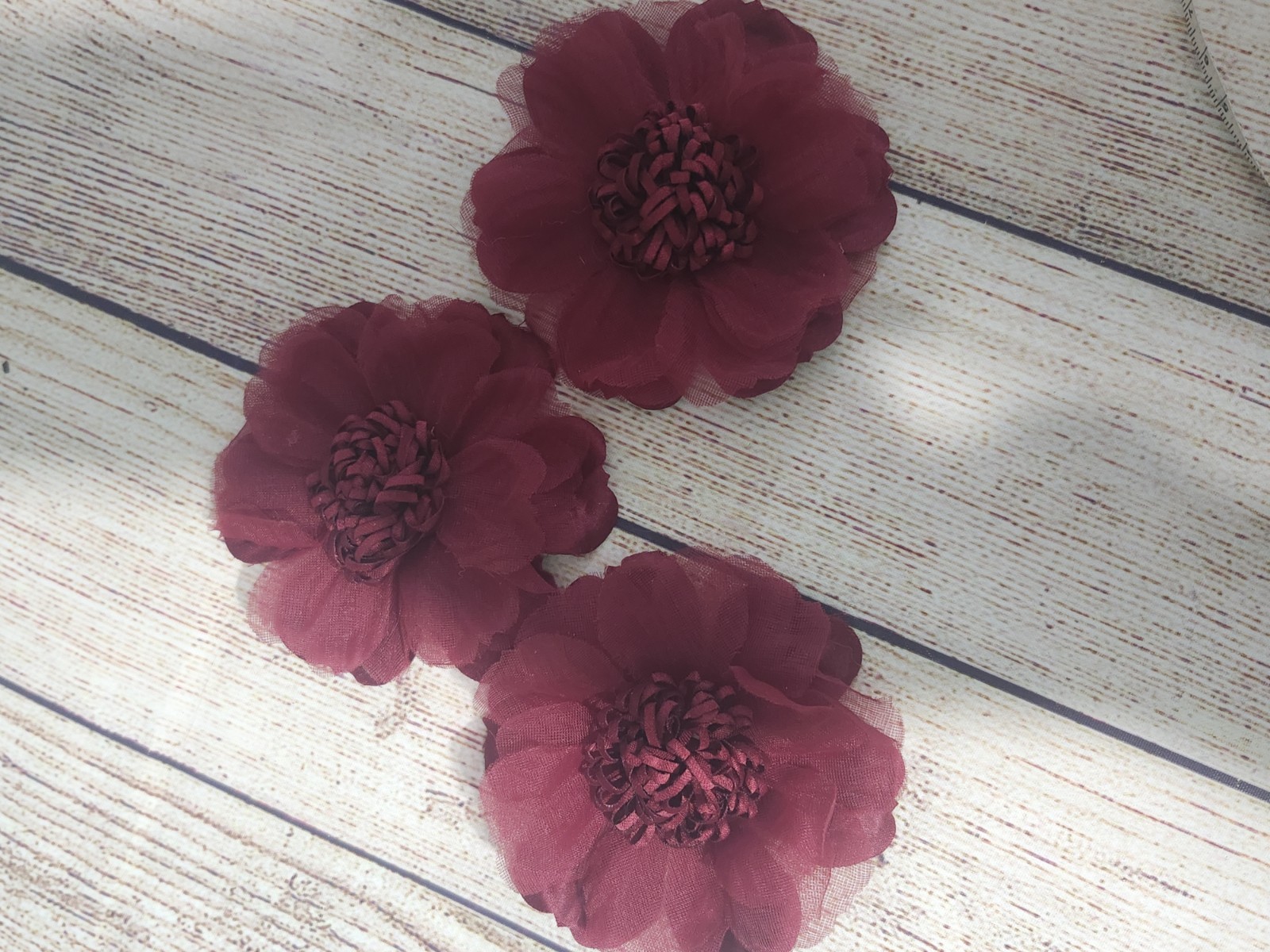 Wine Red/maroon Colored Organza Camellia Flowers