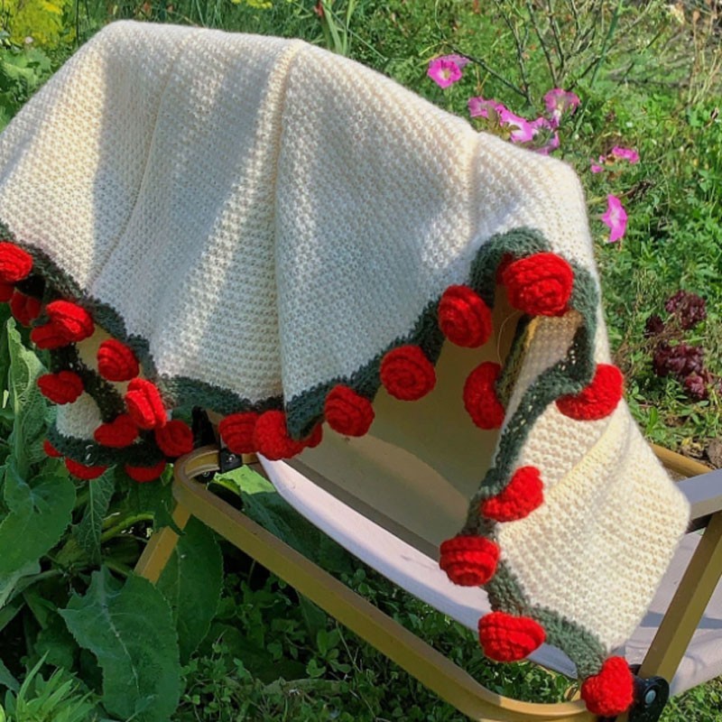 Bouquet ,DIY Handmade Crochet Rose Blanket,Knitted Throw Blankets
