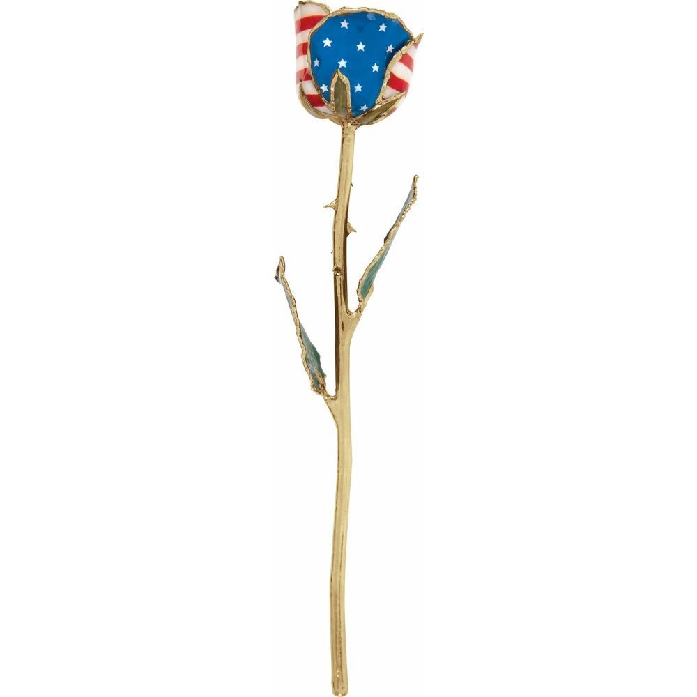 24k Gold Dipped Patriotic Lacquer Real Rose Valentine’s Day Holiday Gift