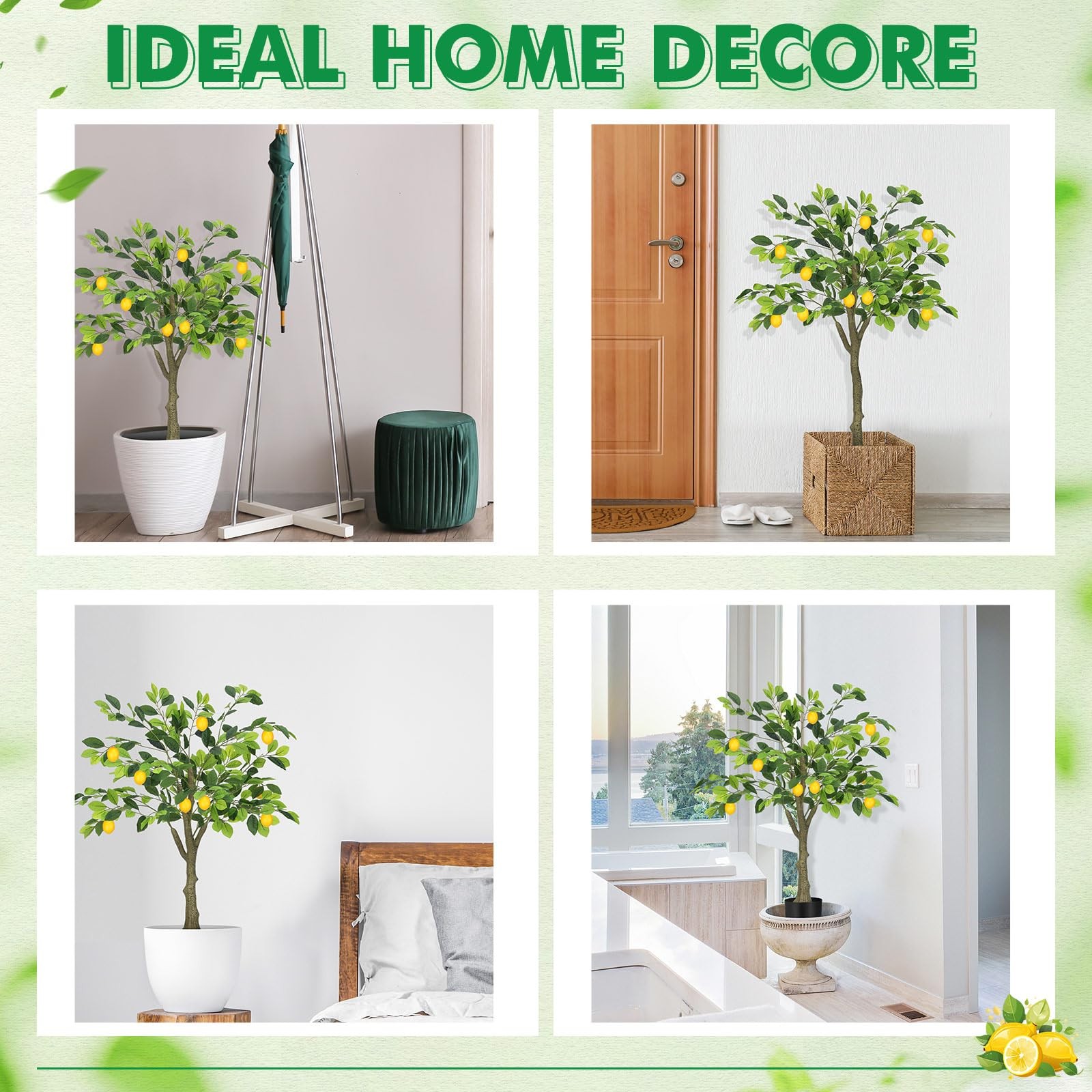 2 PCS 3 FT Tall Artificial Lemon Tree Potted Faux Plant Indoor Home Decor