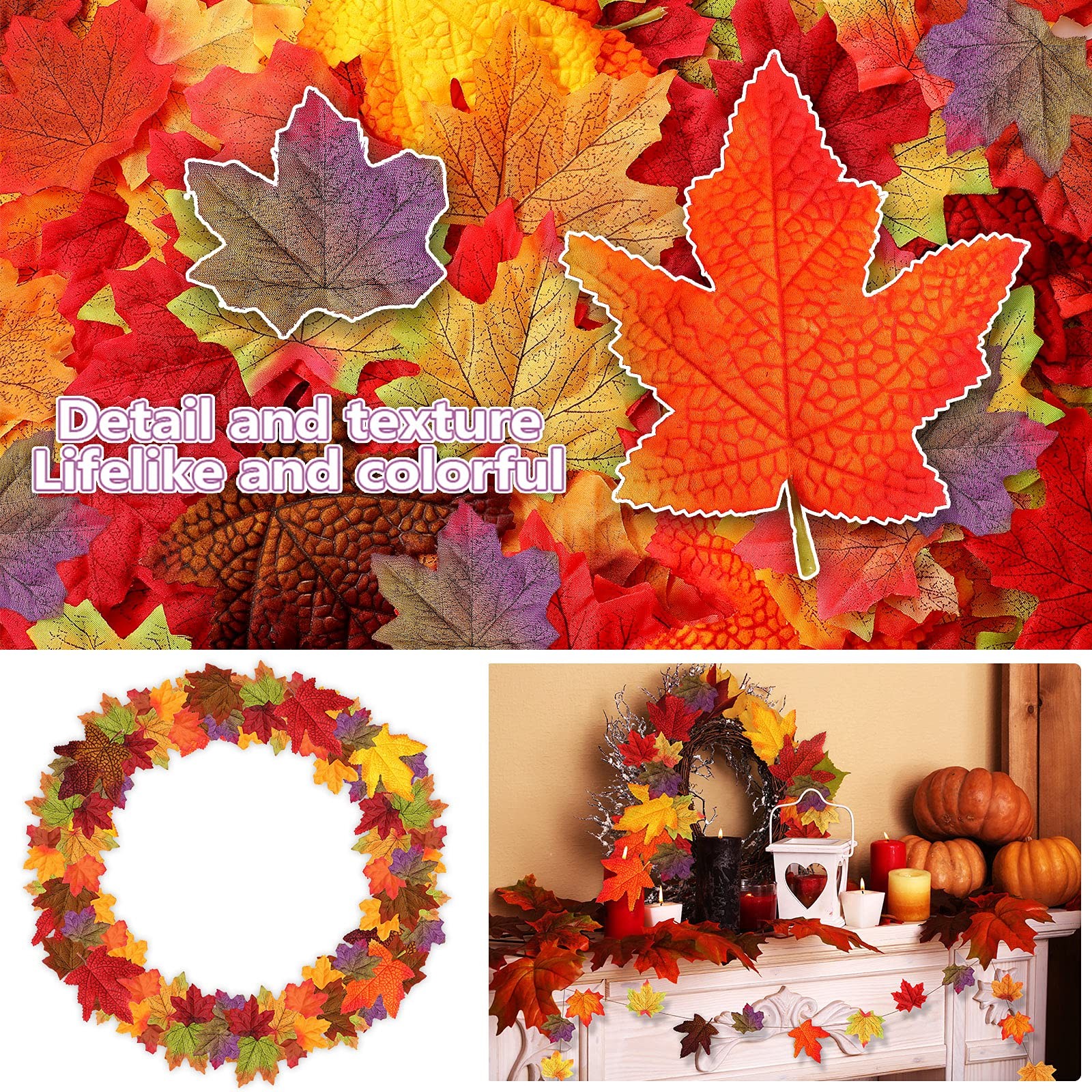 500 PCS Artificial Fall Maple Leaves Thanksgiving Fake Autumn Table Decor