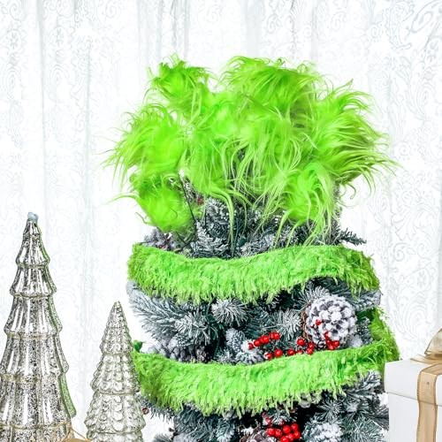 6 Pcs Lime Green Furry Christmas Tree Picks Decoration 16″ Lime Green