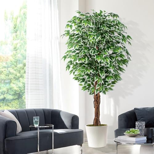 6.2ft Ficus Artificial Trees with 3 Natural Curved Trunks, 74″ Tall 6ft 2in 1