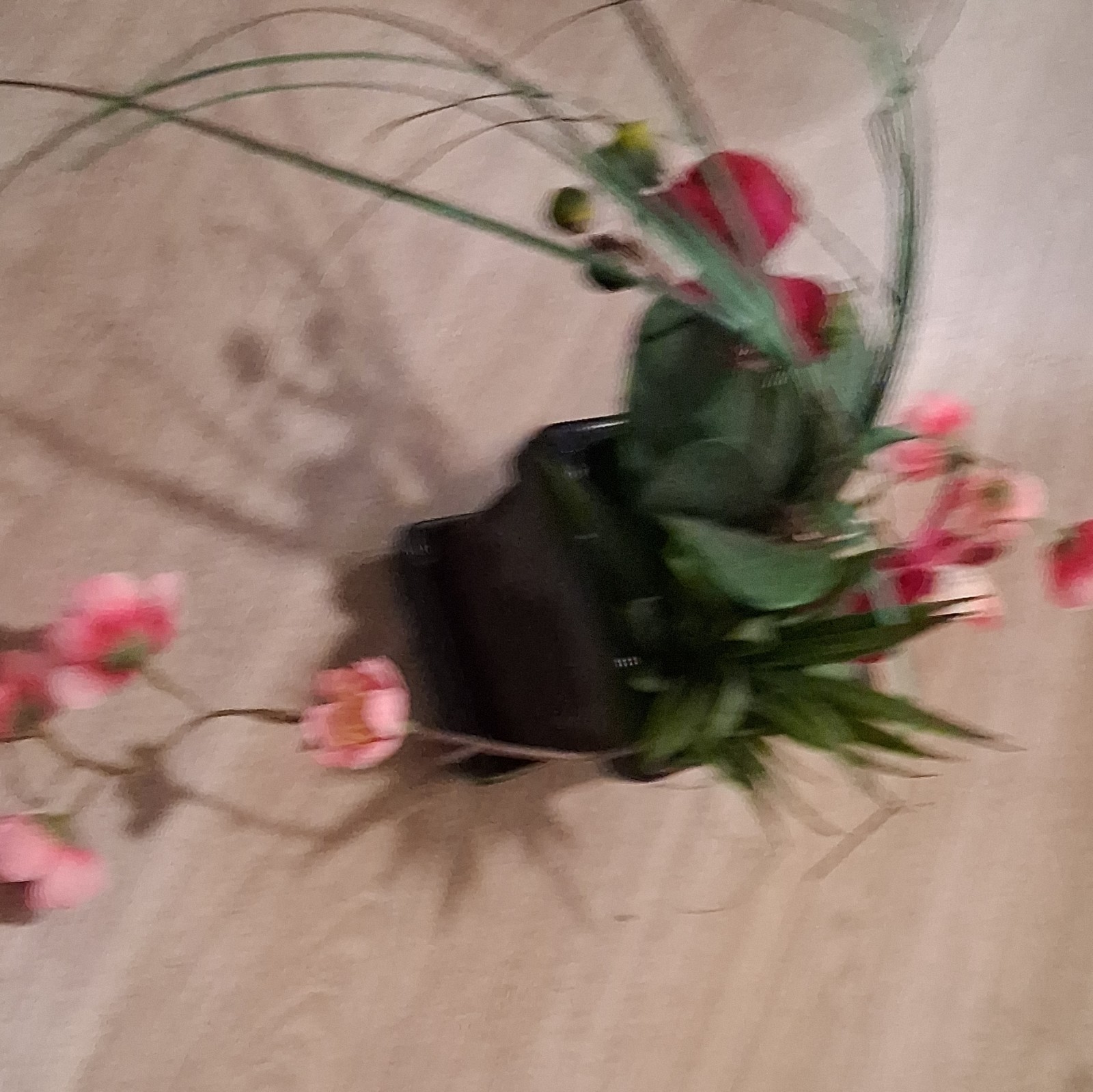 Artificial Pink Orchid Arrangement w/ Greenery Black Square Planter