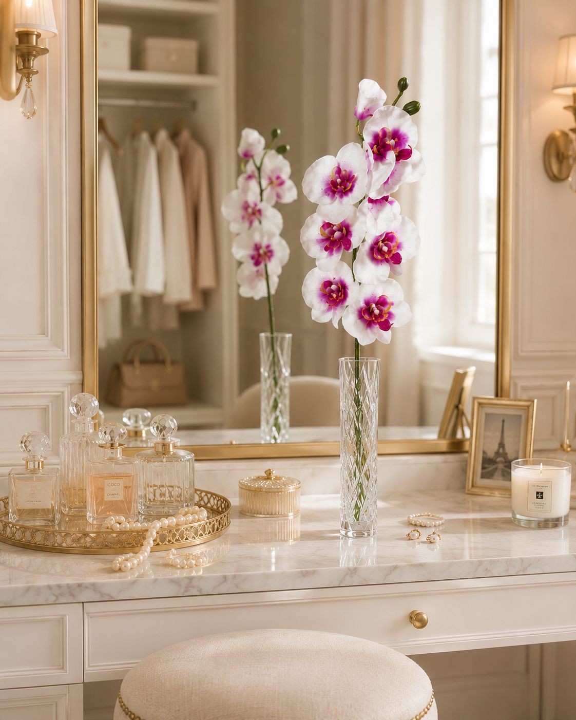 Artificial Silk White Orchid Stem 25 Inch Faux Phalaenopsis Flower Wedding Decor