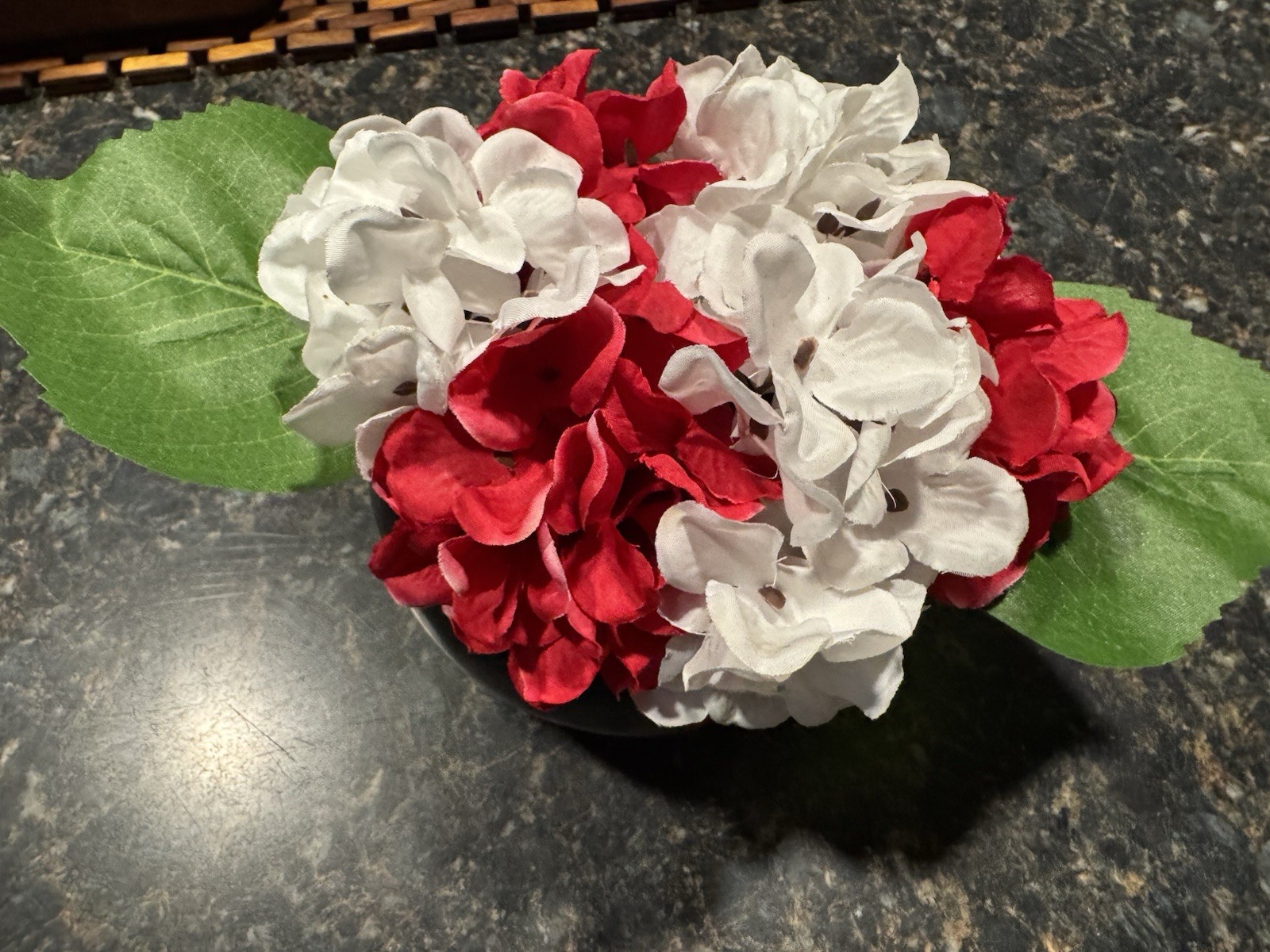 Alabama Crimson Tide Artificial Red & White Hydrangea Arrangement in Black Pot