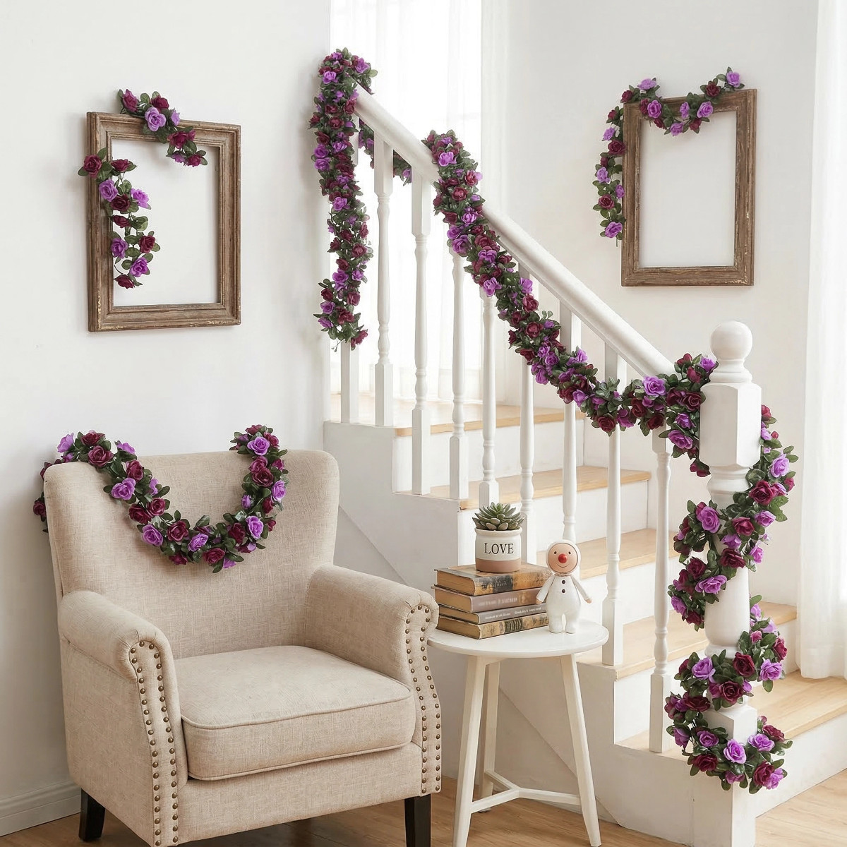 9PCS 8.2FT Artificial Silk Flowers Garland Fake Rose Vines Wall Hanging Plants