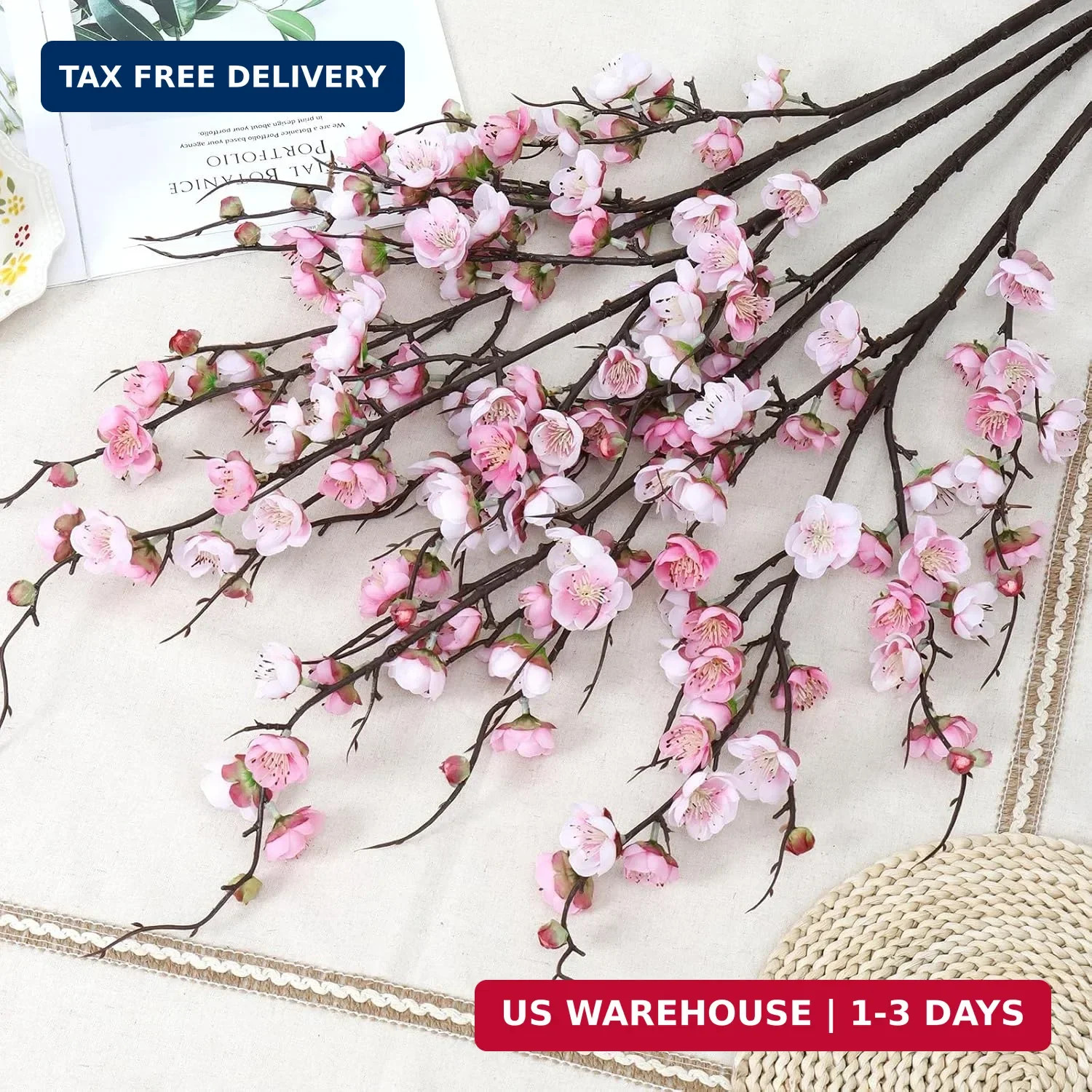 Betylifoy 4 Pcs Artificial Cherry Blossom Branches 38″ Long Stems Faux Plum Blos
