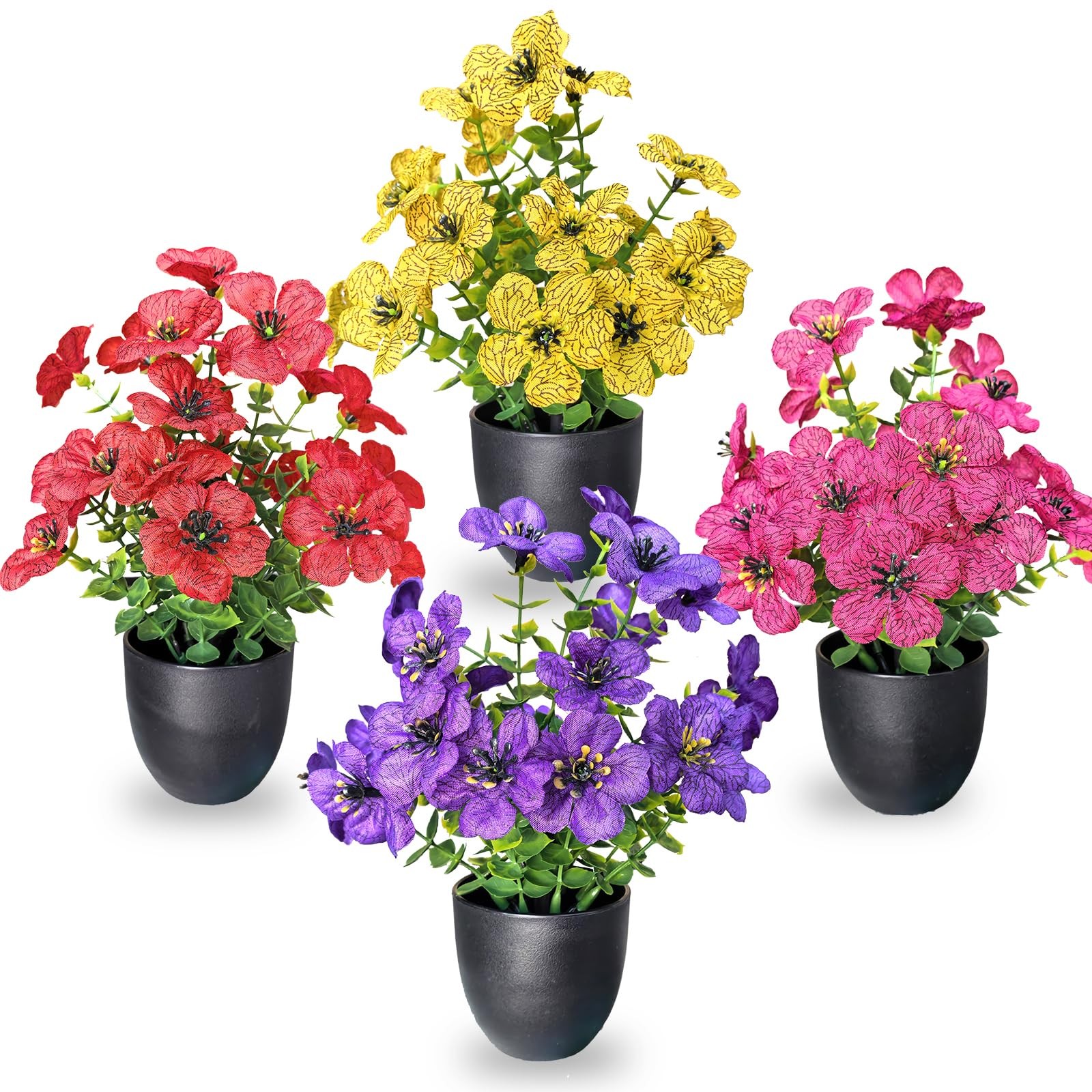 Welifafa Small Fake Plants 4 Packs Artificial Flowers in Pots Home Decor Fake…