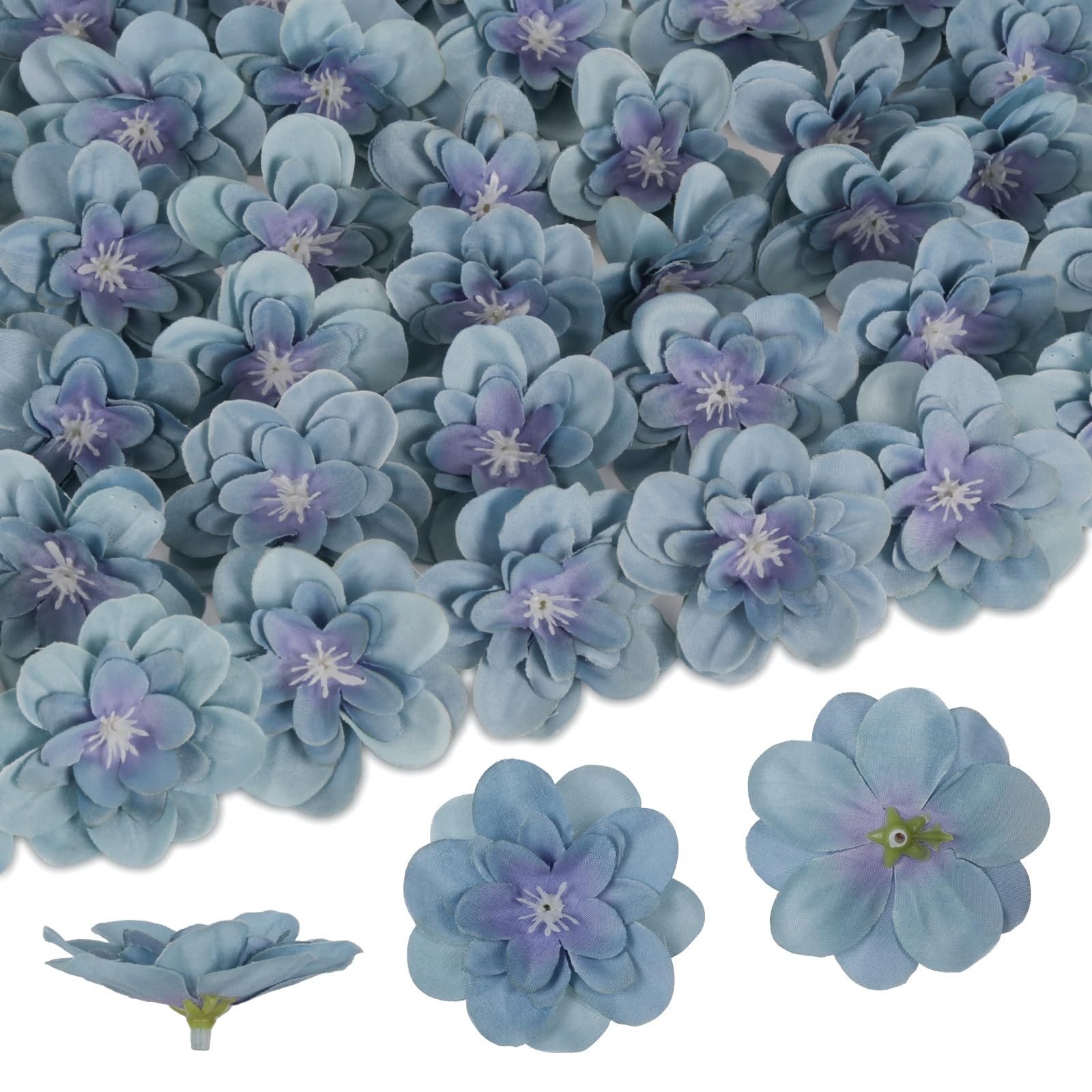 Dusty Blue Delphinium Artificial Silk Fake Flower Heads 2.3 Inch 100 PCS Craft