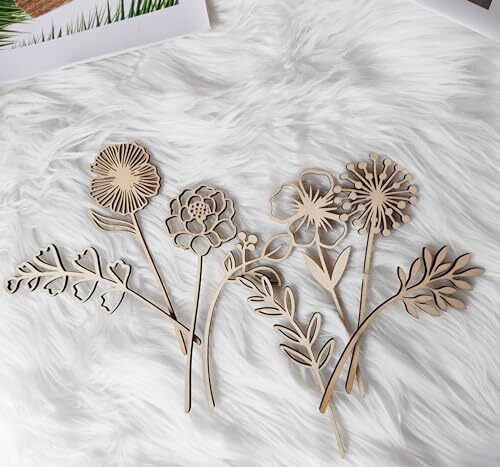 Wood Birth Flower, Wooden Wildflowers, Wood Flower Stems, Wooden Flower