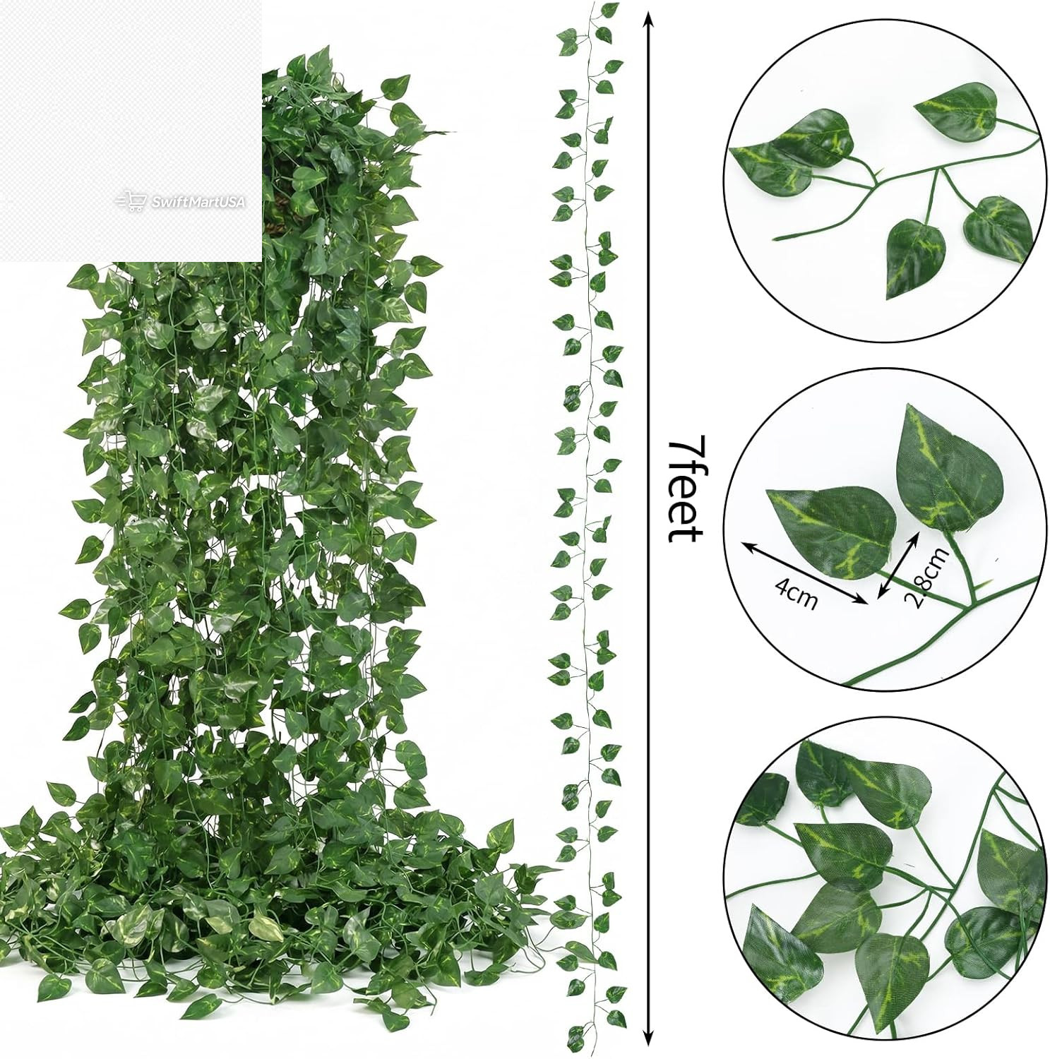 24 Pack Fake Vines 168Ft Artificial Ivy Garland Greenery Room Bedroom Wall Decor