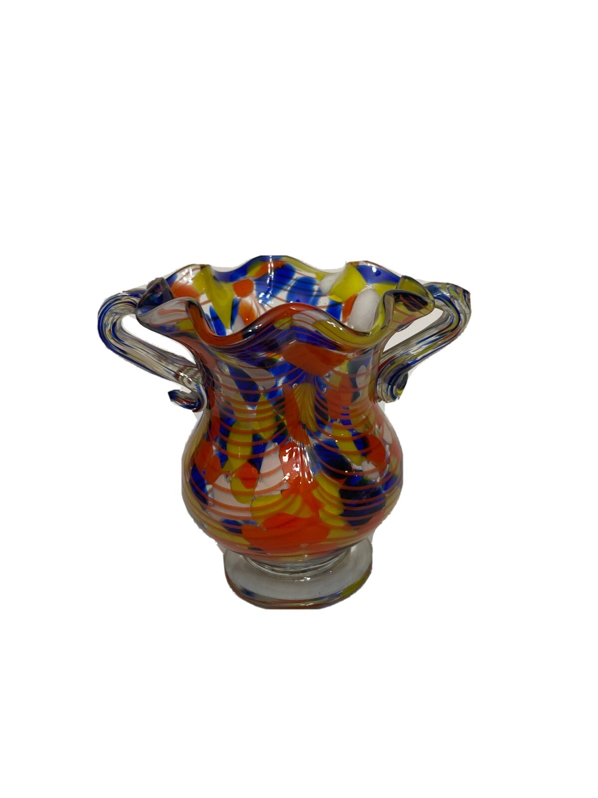 Vintage Double Handled Confetti Murano Vase Lavorazione Hand Blown Made in Italy