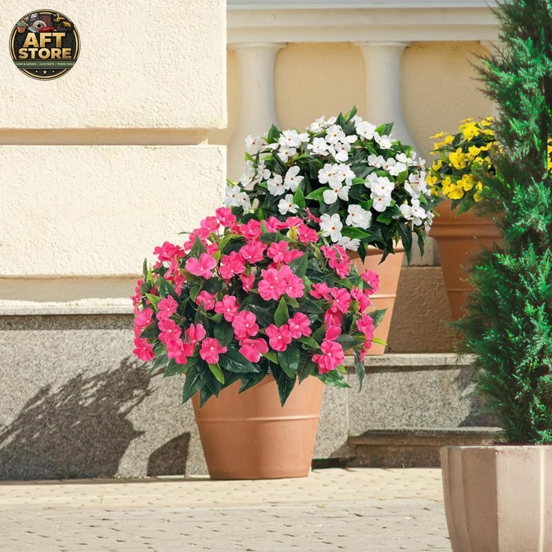 4Pcs Primrue Artificial Impatiens Flowers For Outdoor Decoration