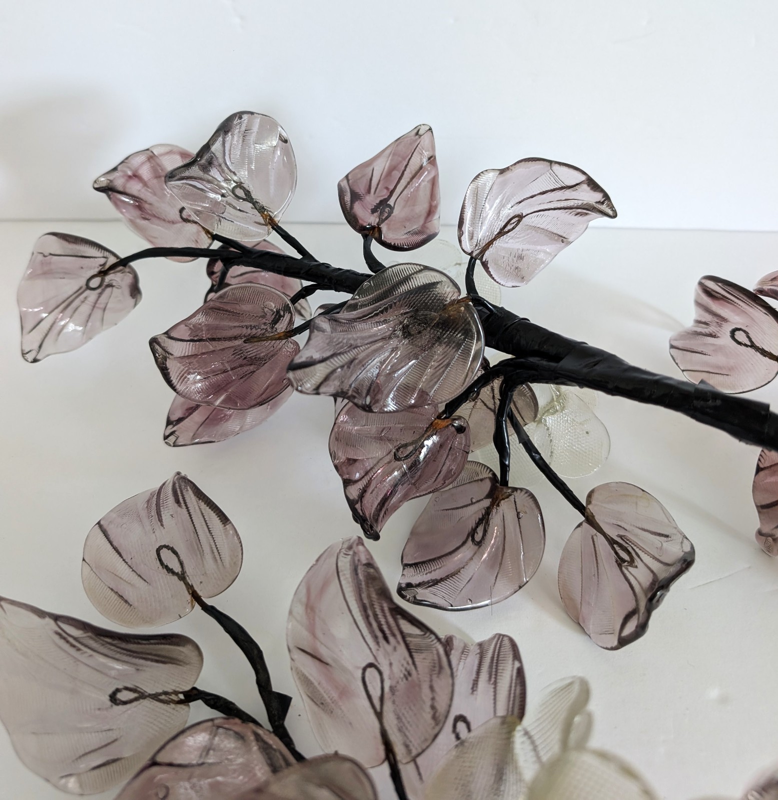Vintage Hand Blown Glass Smoky Amethyst Flower Branches Set Of 3 Stalks MCM 15″