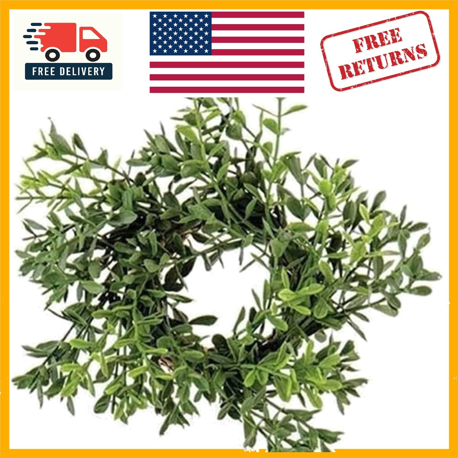 -Round Greenery Wreath Candle Ring – 6 Inches, Ideal for Taper Candles