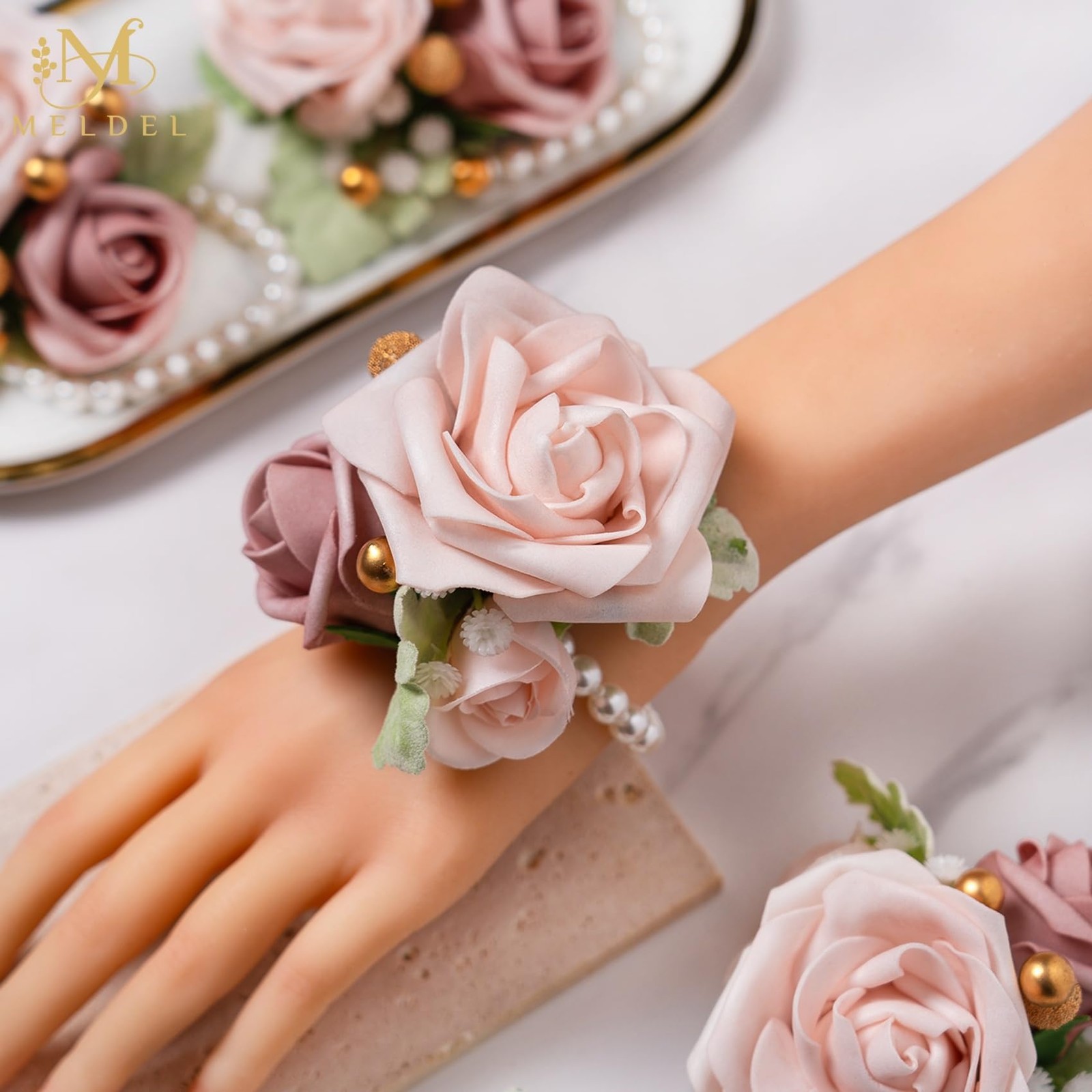 6 PCS Dusty Pink Wrist Corsage Homecoming Flower Bridesmaid Prom Wedding