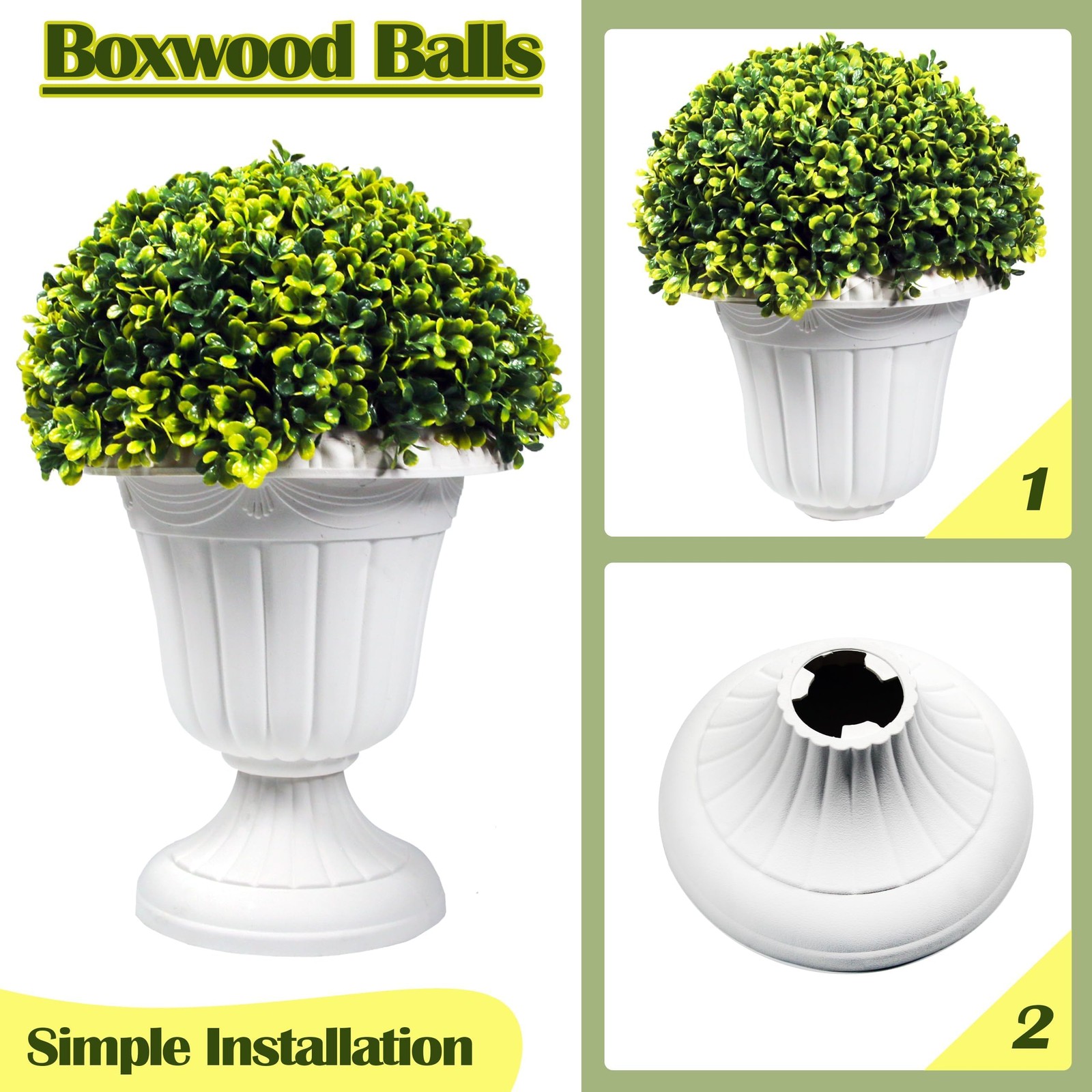 2 PCS 17″ Artificial Plastic Boxwood Ball Tree, Faux Potted Decorative Topiar…