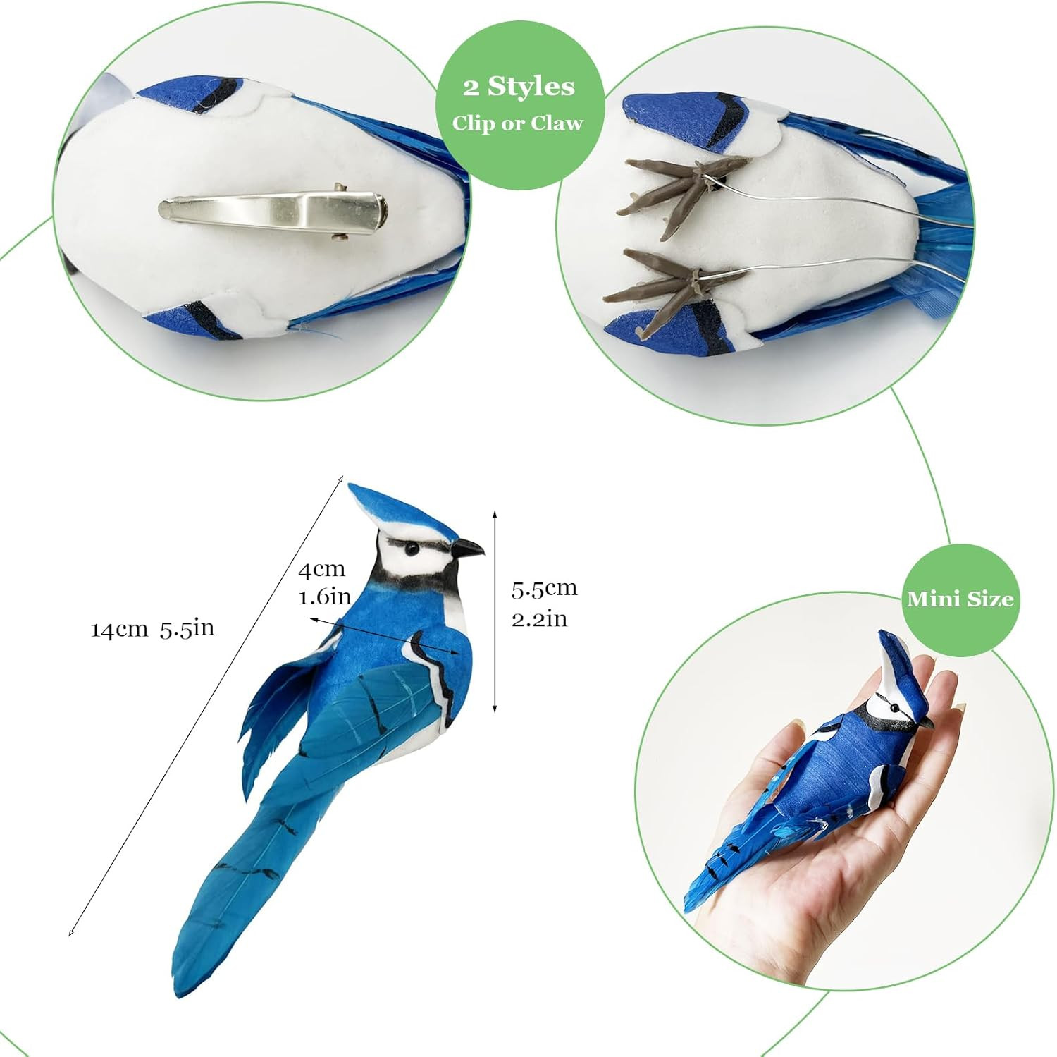 6PCS Clip On Artificial Birds Realistic Blue Jay 5.5Inch Foam Feather Bird fo…