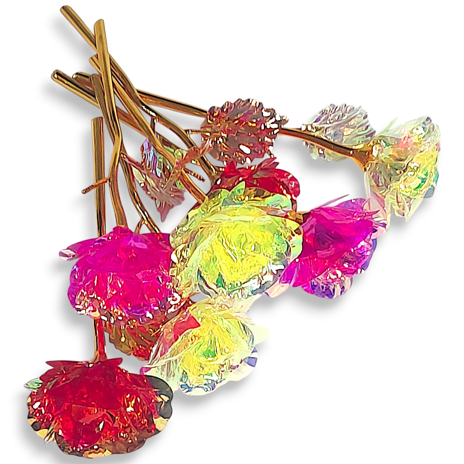 7pc Gold Stem Foil Enchanted Multicolor Flower Galaxy Rose Yellow Red Pink
