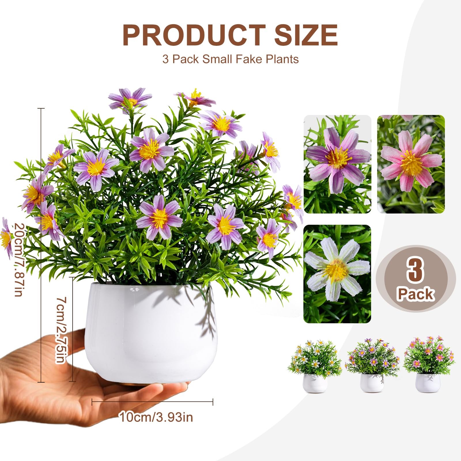 3 Pack Small Fake Plants Artificial Potted Flowers for Indoor Mini Faux Plant…