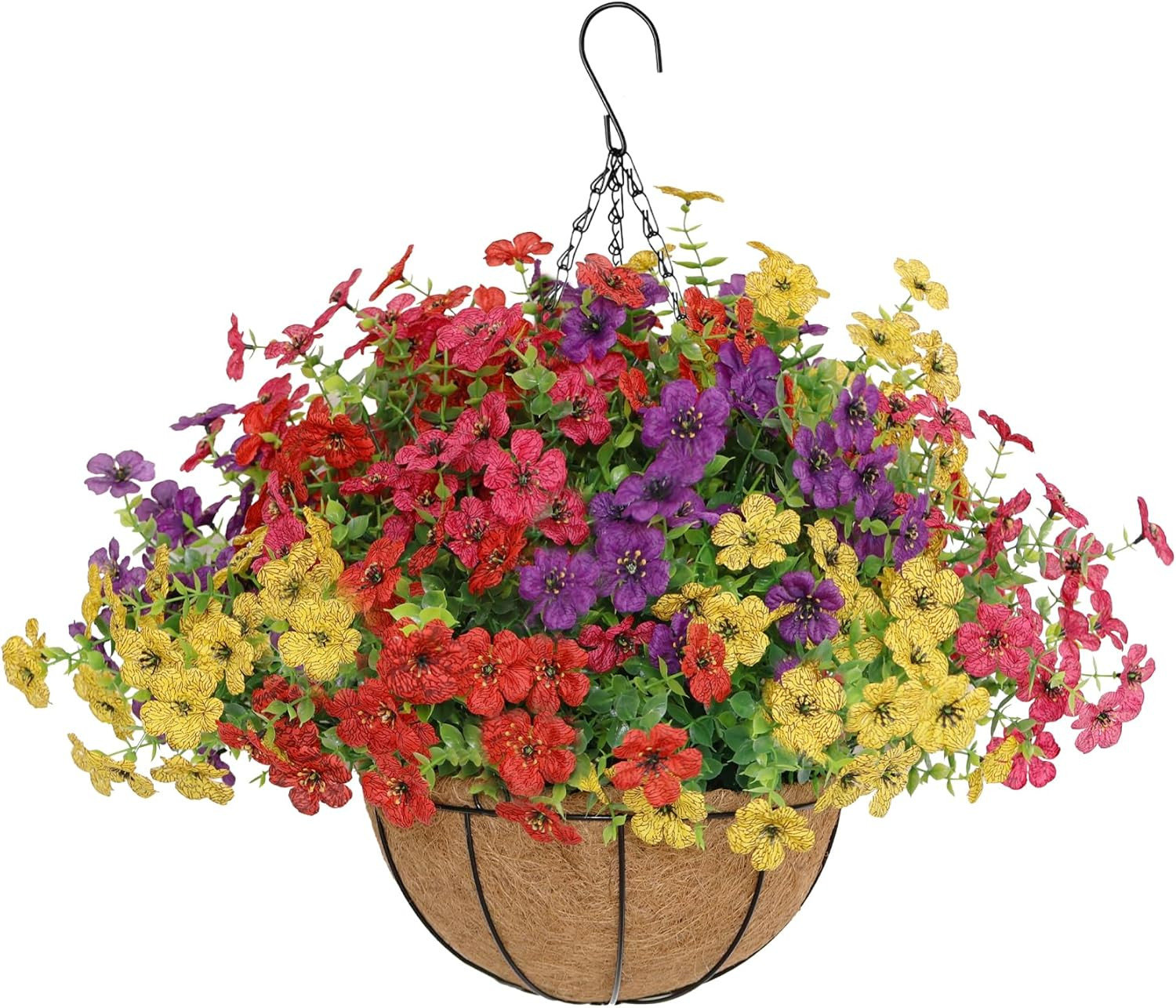 12 Bundles UV Resistant Fake Hanging Flowers with Basket for Outdoor Decor