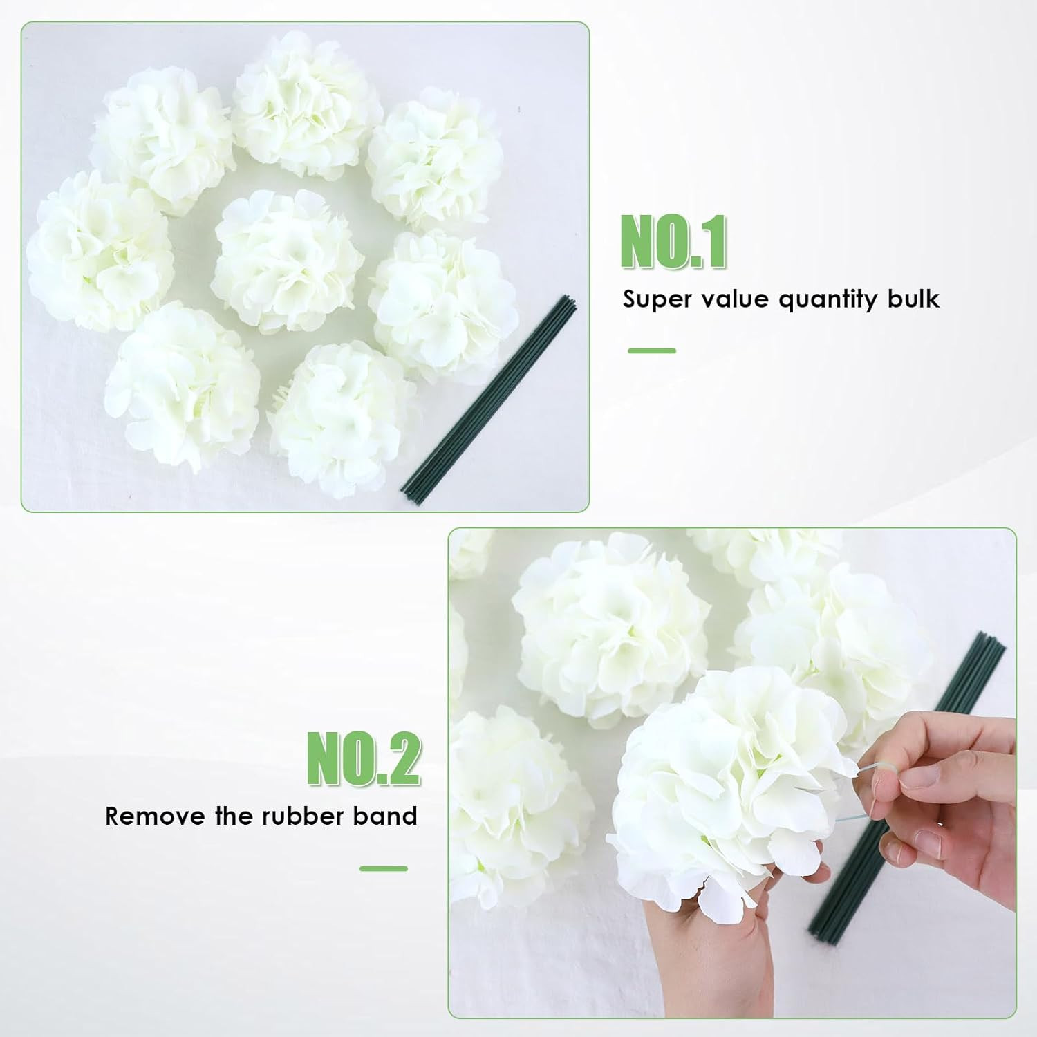 AVIVIHO 65Pcs White Hydrangea Artificial Flowers Bulk (Not Squished, No Steaming