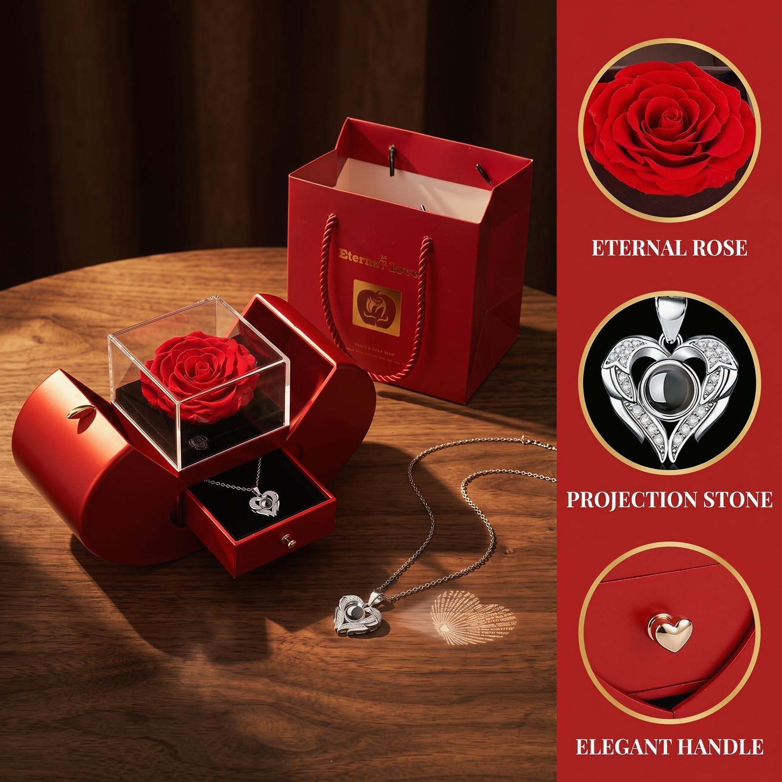 Preserved Real Rose with I love you Necklace 100 Languages, Gifts for Girlfri…