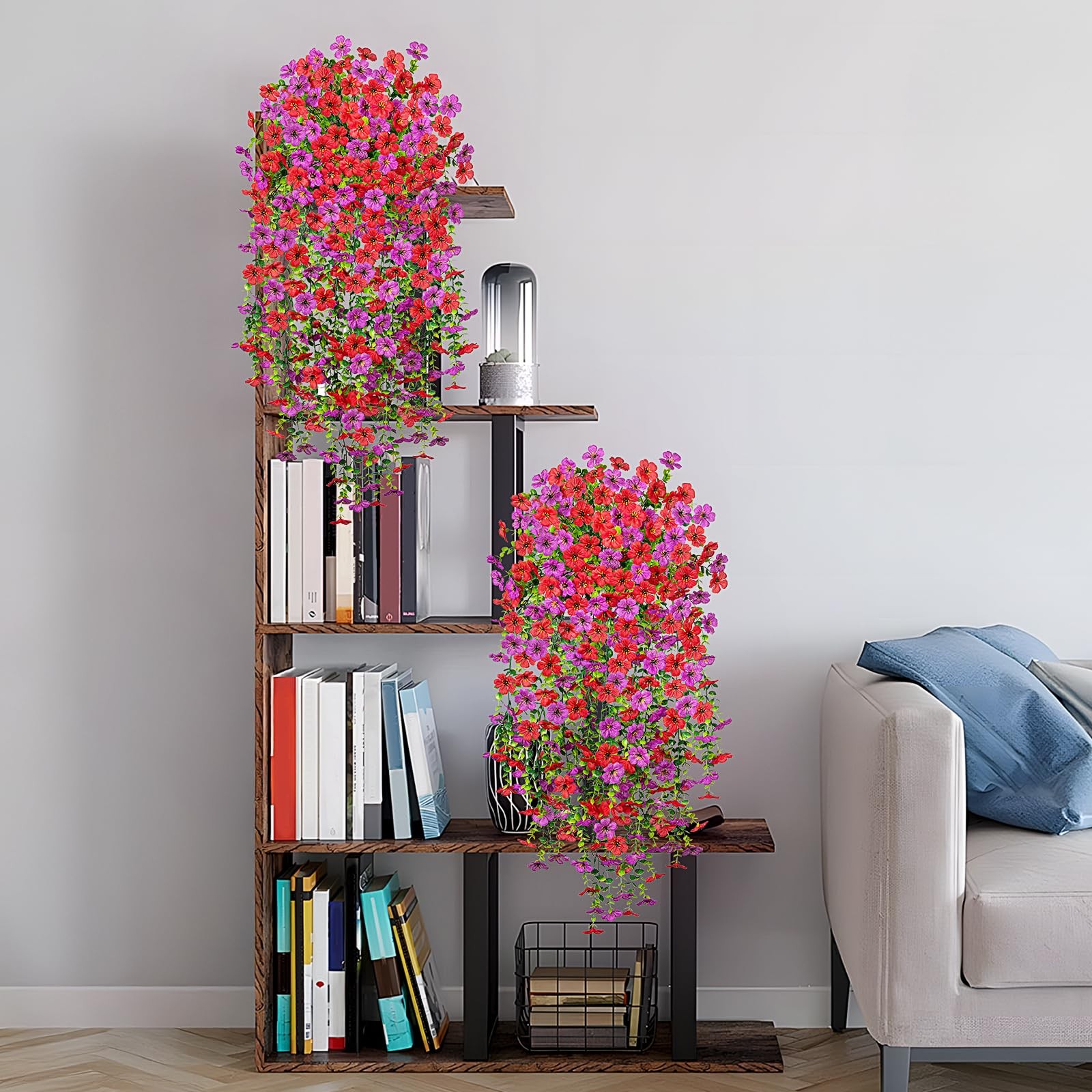 Fake Artificial Hanging Flowers for Outdoors Decoration, 2 PCS Faux UV Resist…