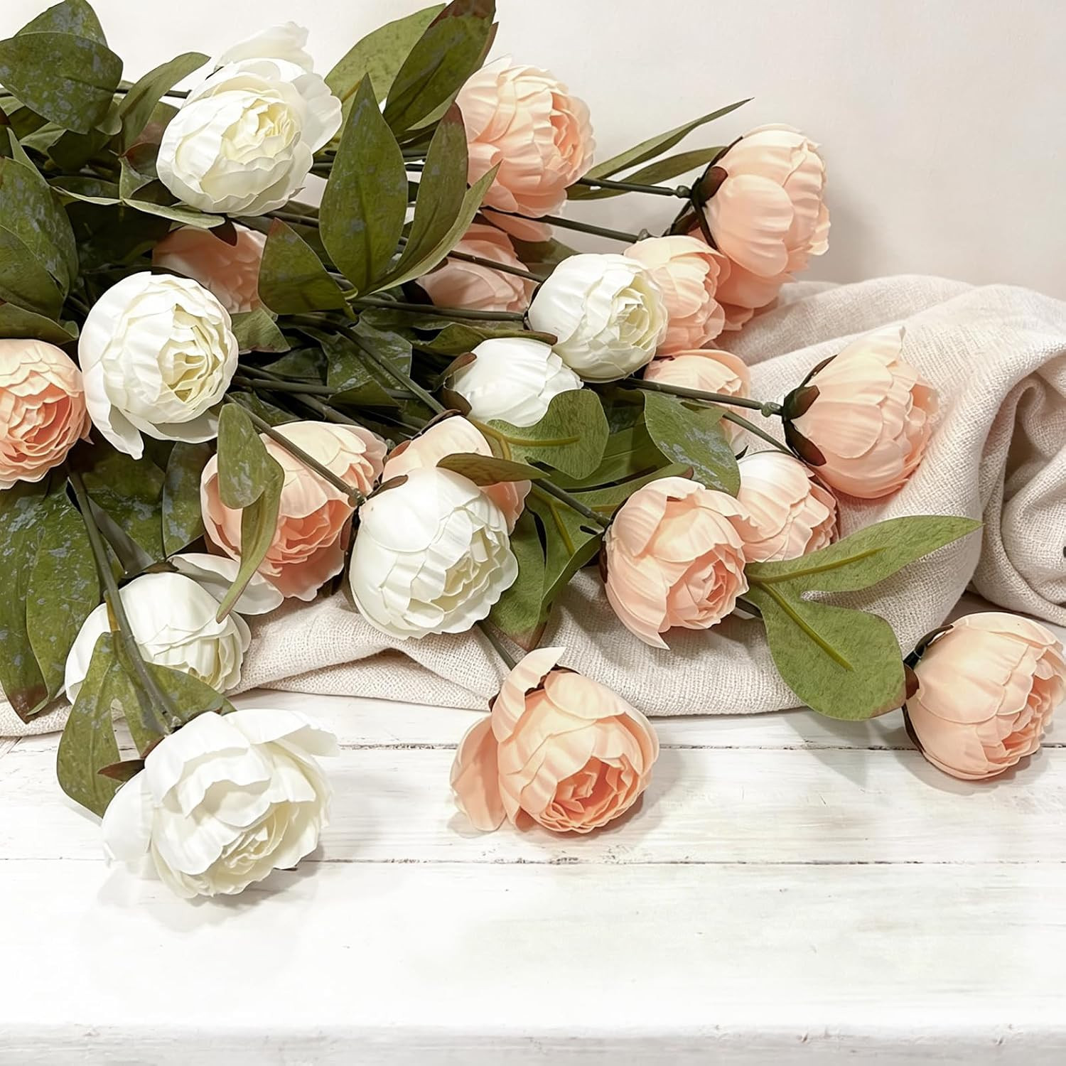 6 Pcs Beige Champagne Faux Peonies Silk Flowers for Home, Wedding Decor