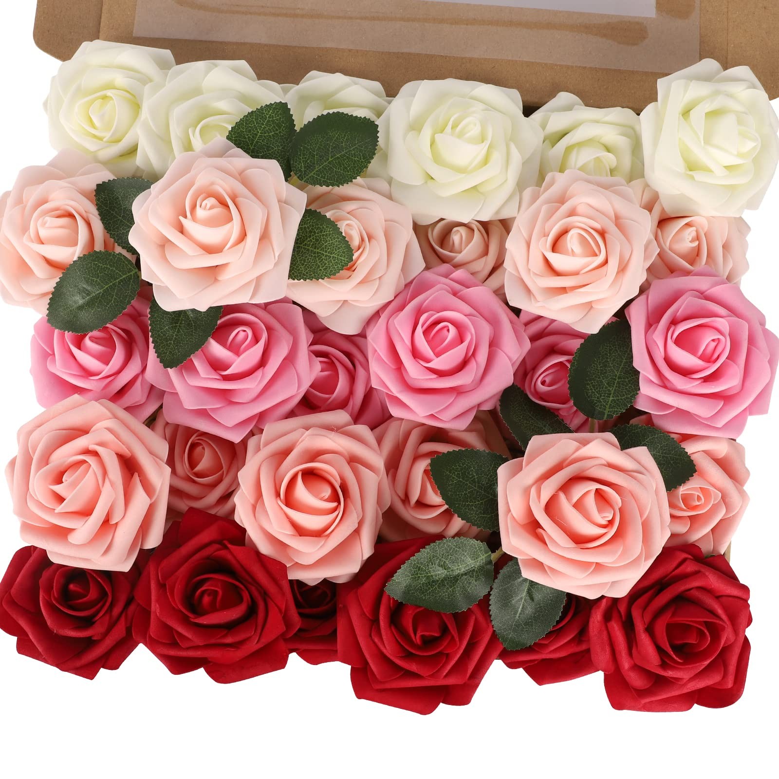 MACTING Artificial Flower Roses, 30pcs Real Touch Fake Foam Roses for Valentines