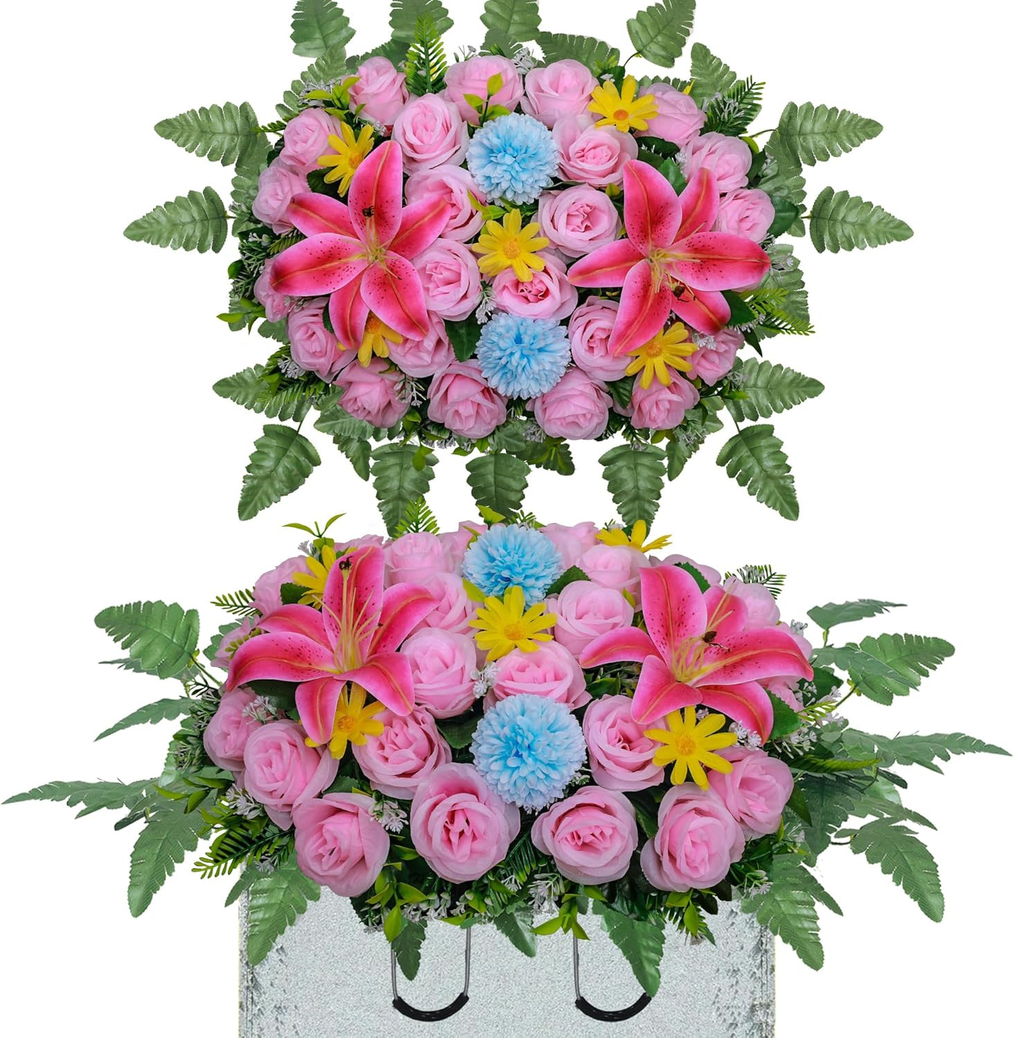 Artificial Cemetery Flower Saddles,Headstone Saddles for Graves,Lily Rose Flo…