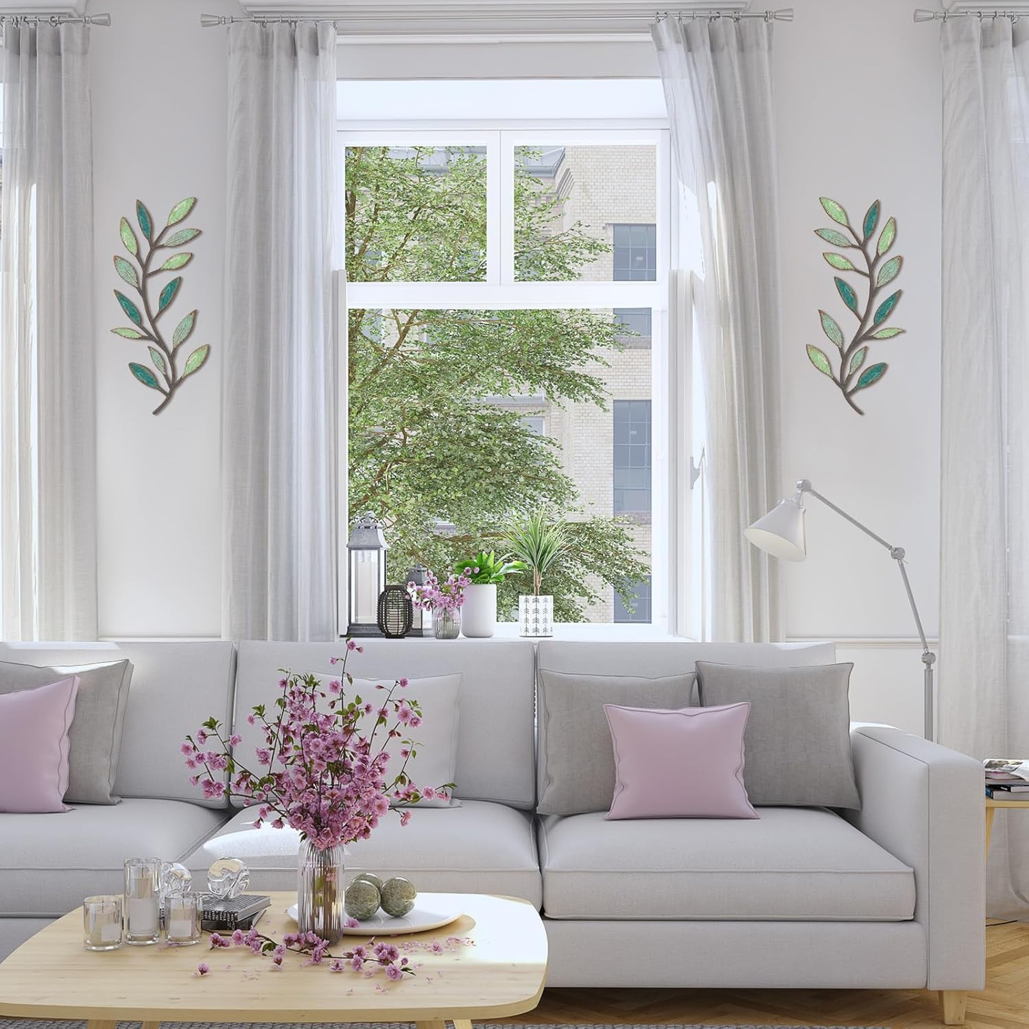 2 Pieces Metal Tree Leaf Wall Decor Vine Olive Branch Leaf Wall Art Living Room,