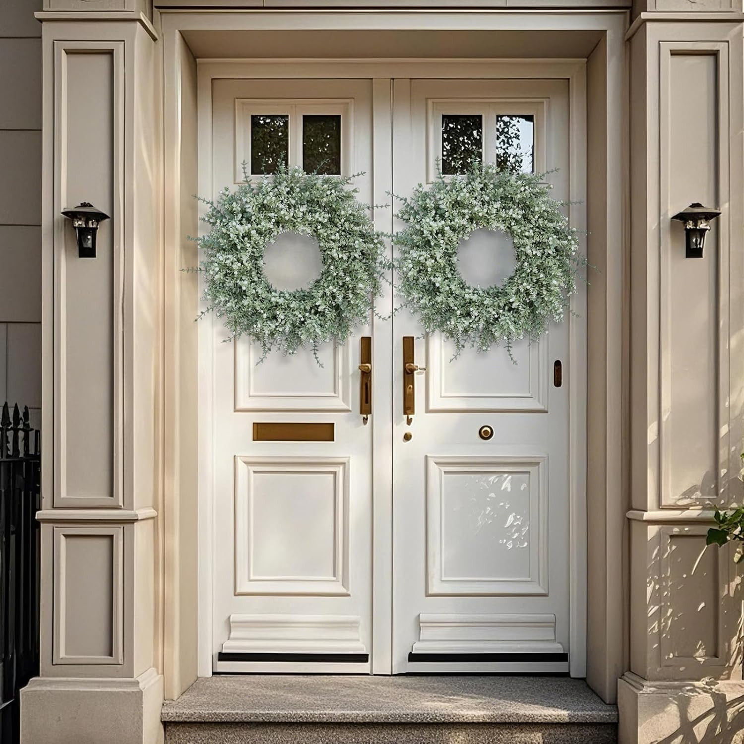 26”Large Artificial Eucalyptus Wreath for Front Door(White-Green) | Weather Res