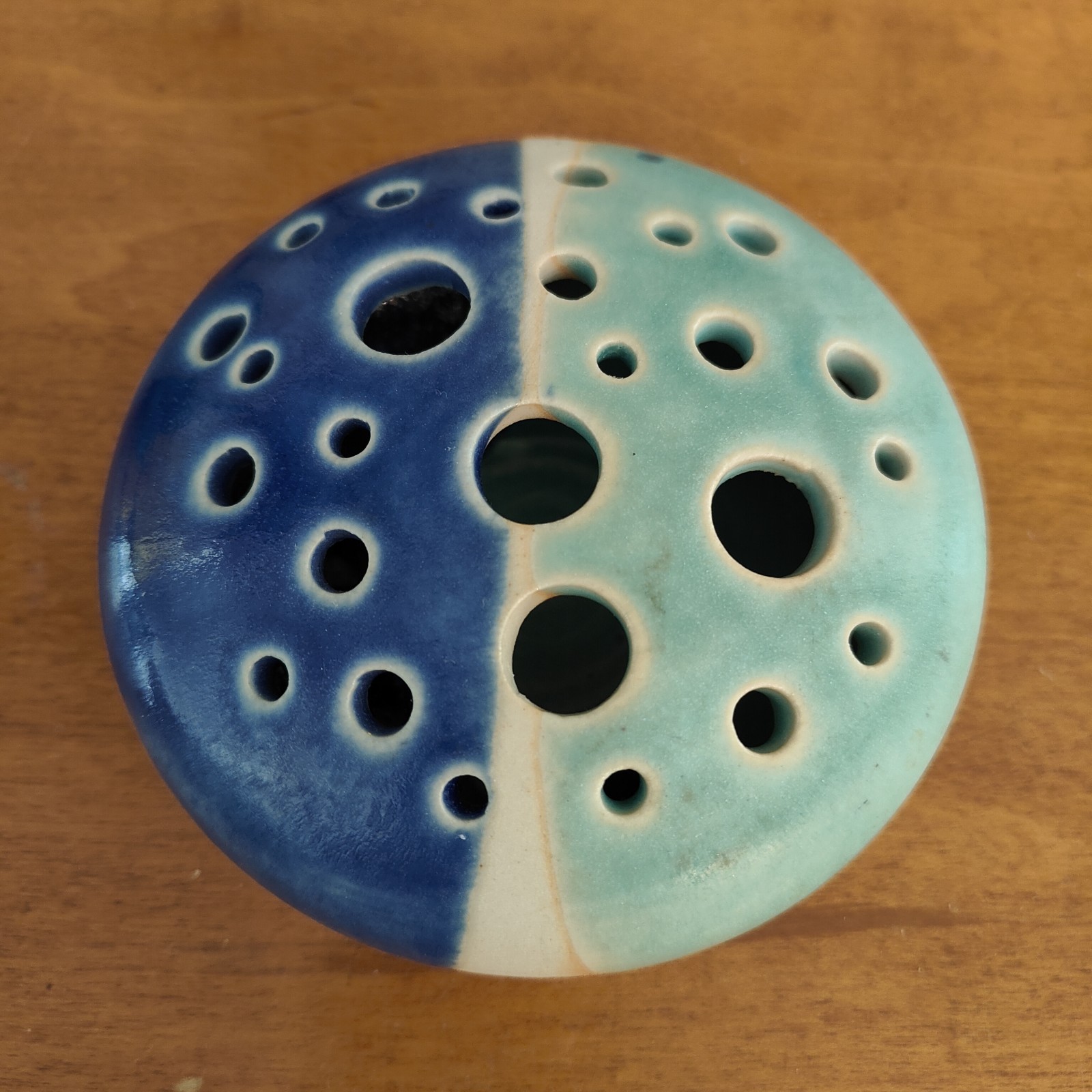 Töpferei Velte Allgau Germany Art Pottery Vase Flower Frog Handmade Blue Aqua