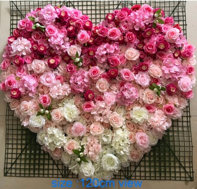 Heart Fake Floral Wall Gradual Color Change Backdrop Panel Wedding Bridal Shower