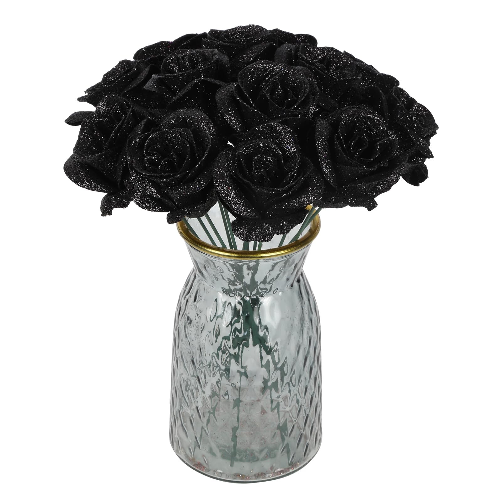 Black Glitter Roses,30PCS Fake Roses Flowers Artificial Roses with Stems for …