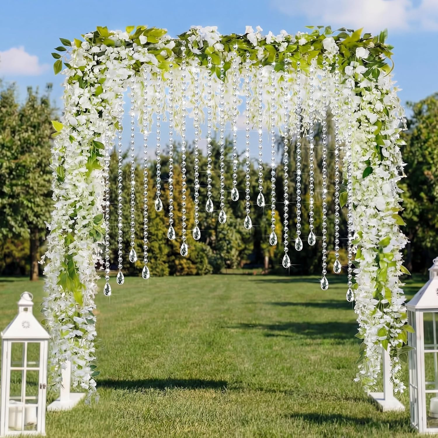 16 Pcs Wisteria Artificial Flowers Garland and Crystal Garland Set 4 Pcs Total 7