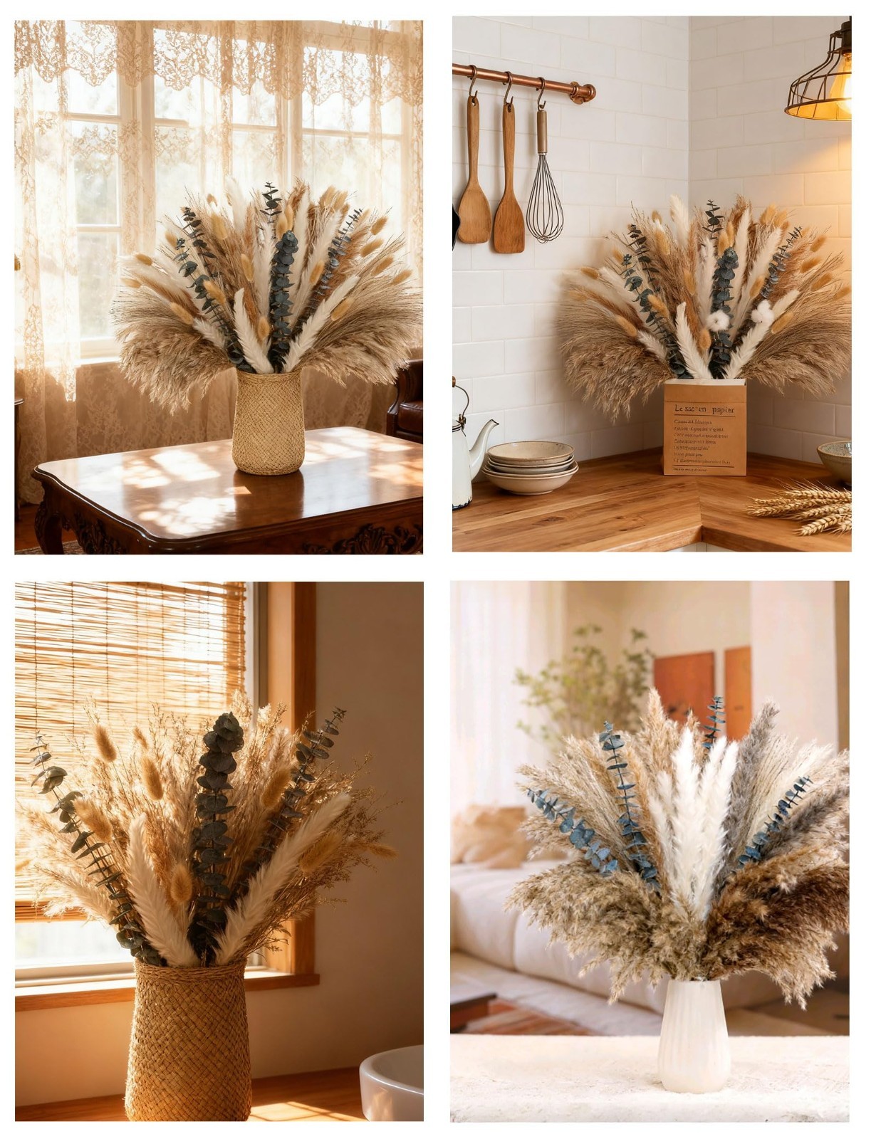 120 PCS Dried Pampas Grass Bouquet – Bohemian Home Decor, Rustic Wedding Flowers