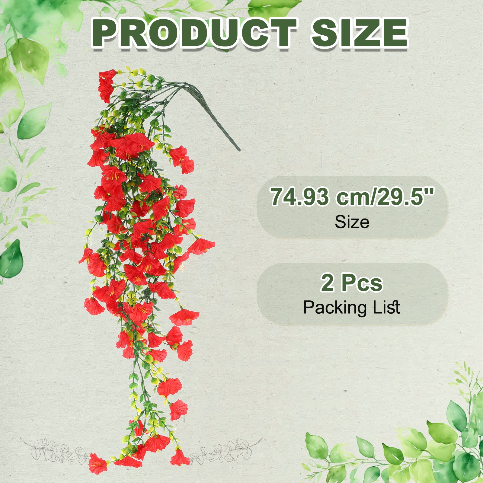 2 PCS Morning Glory Fake Hanging Flowers for Planter Indoor(Crimson Red)