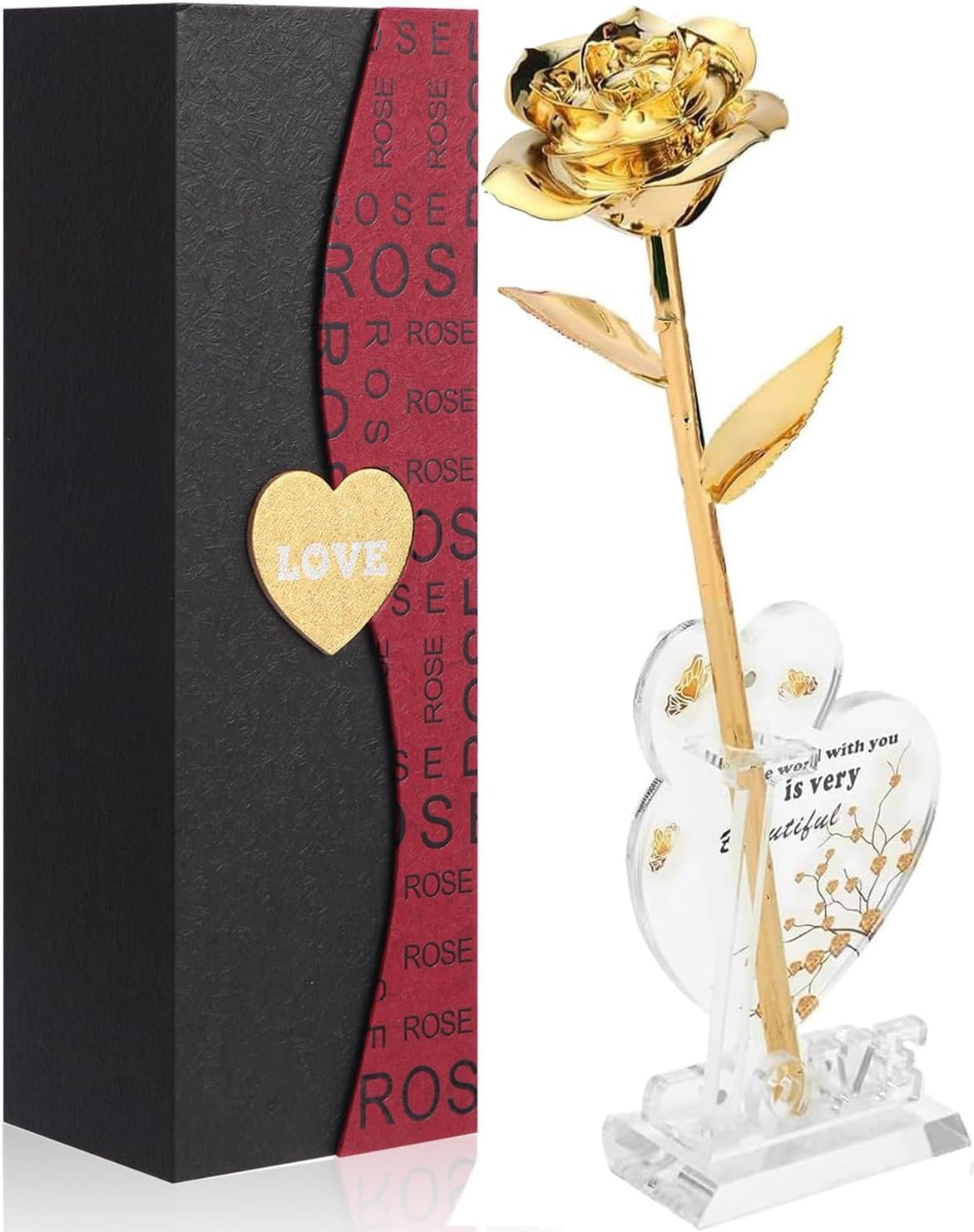 Easegain Gold Dipped Rose 24k Red Gold Plated Rose – Everlasting Long Stem Re…