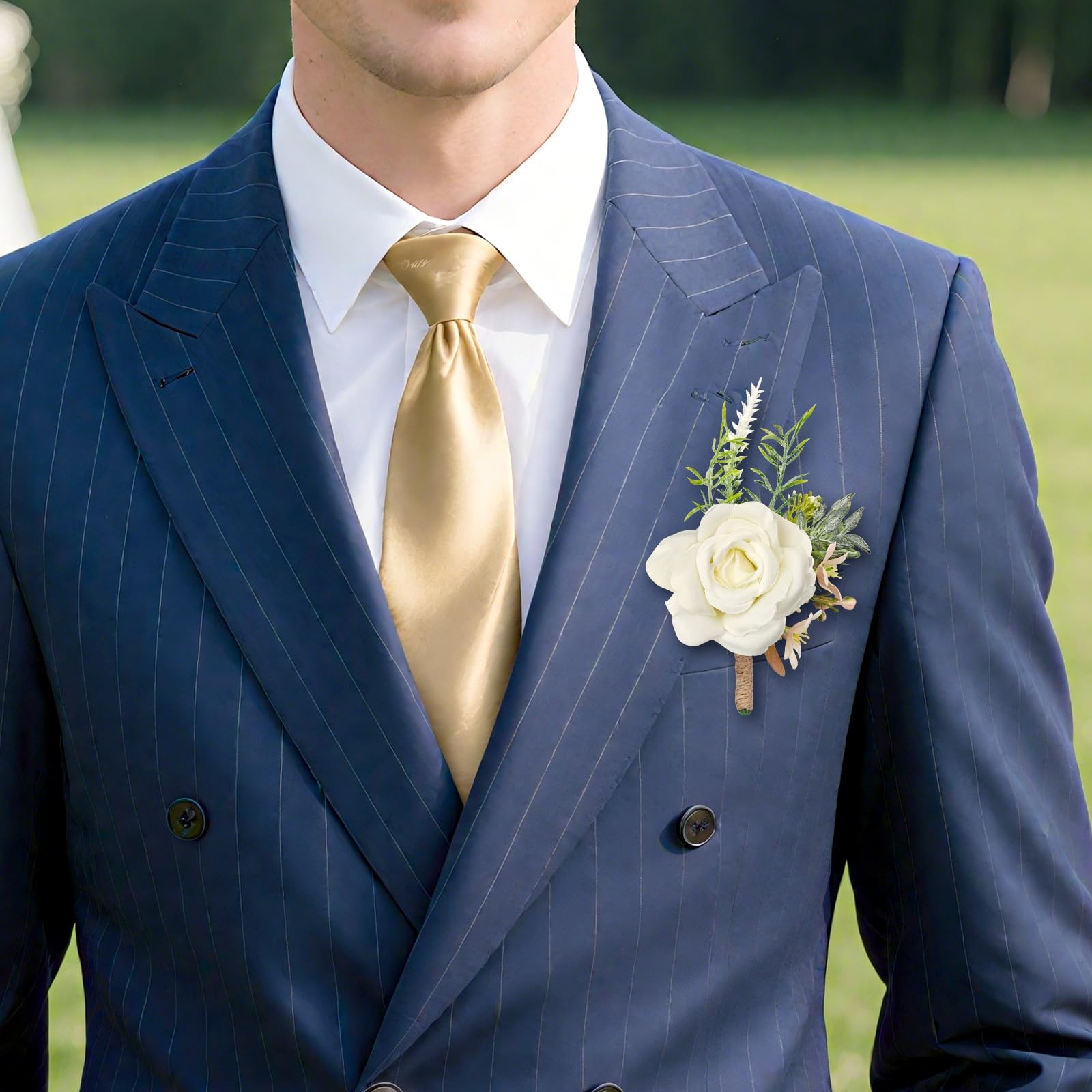 2 PCS Ivory Boutonniere Wrist Corsage Set Artificial Flower Pearl Band Prom