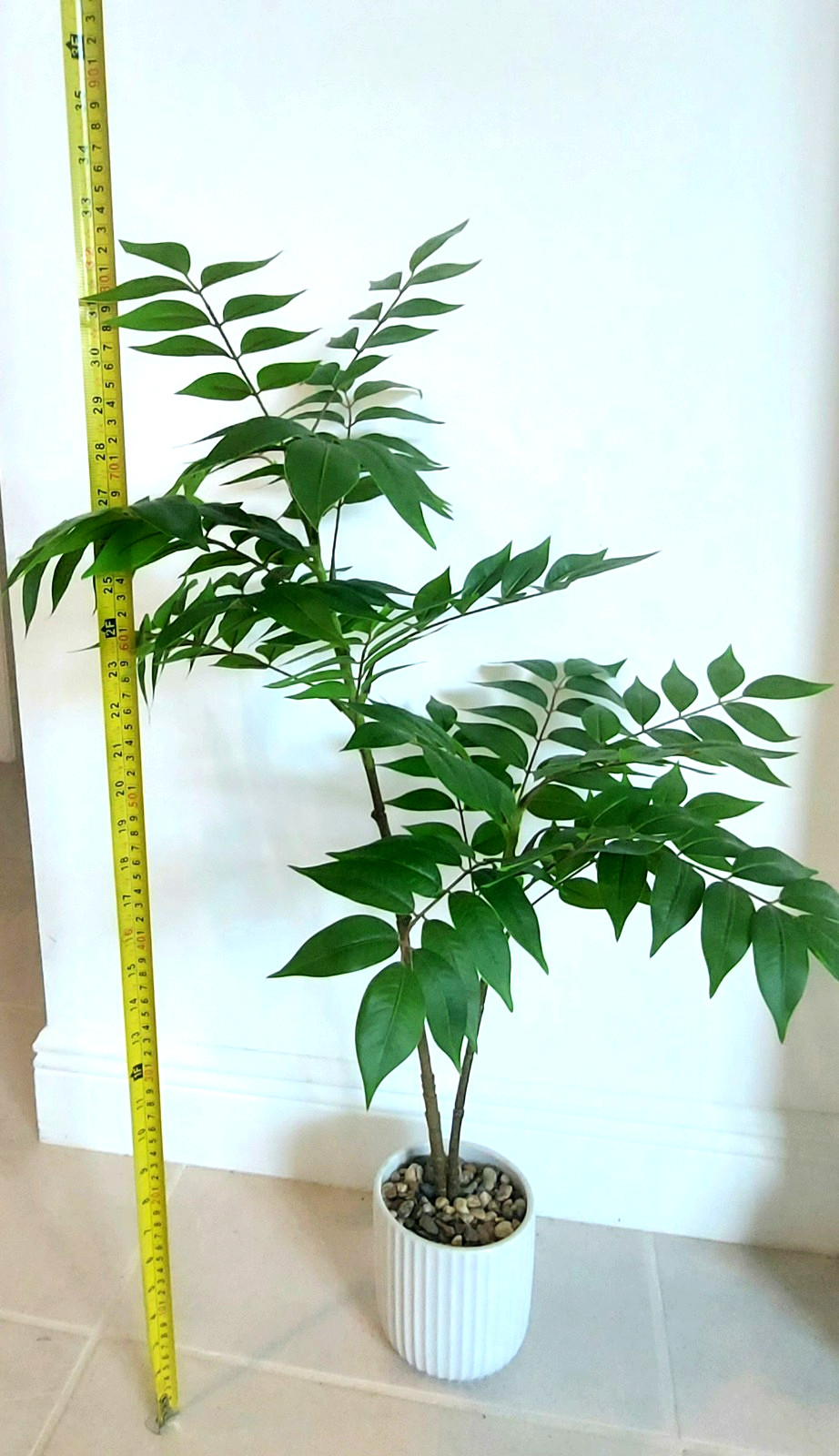 Potted Artificial Large Palm Tree Floor Plant Home Decor In White Pot, 33″ H