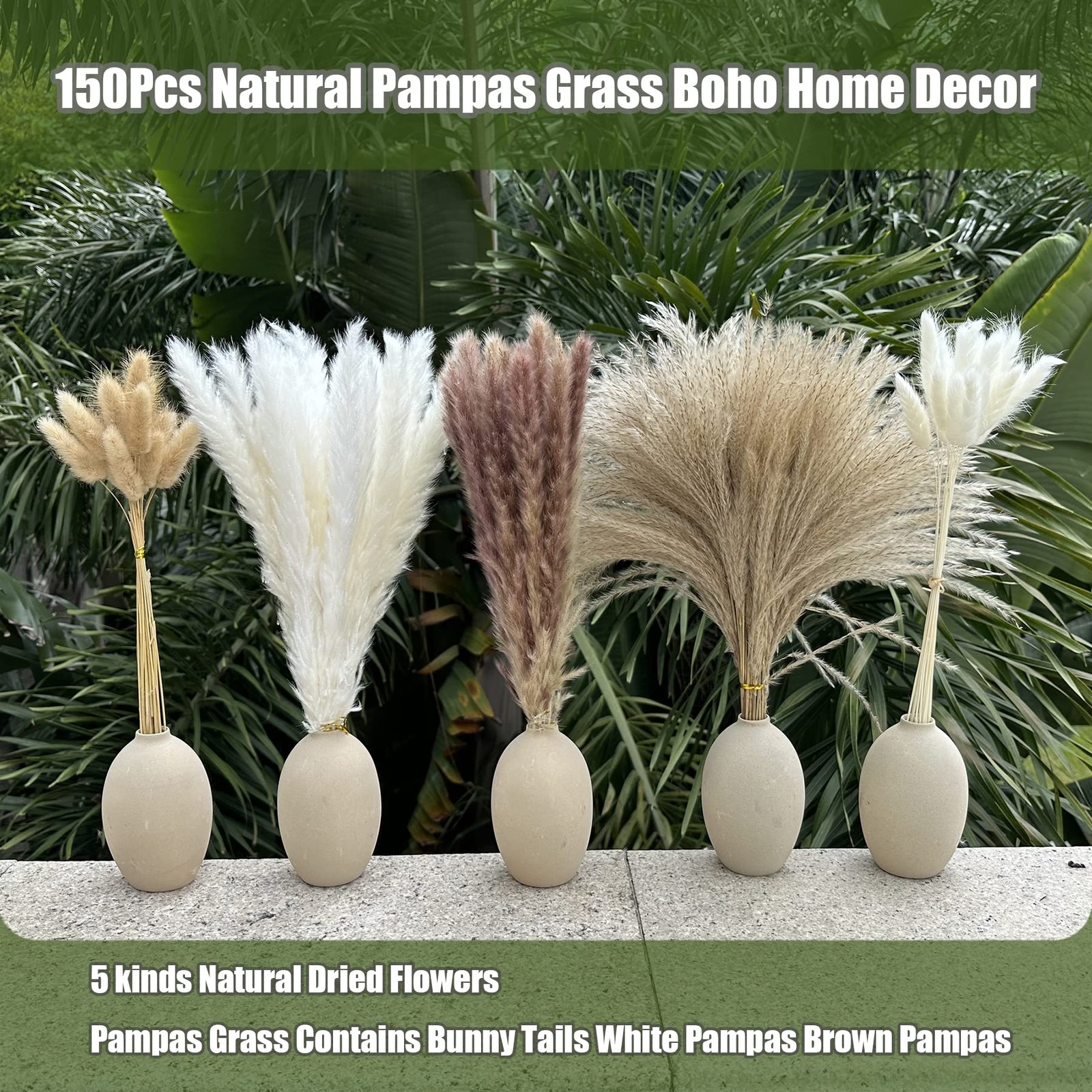 Pampas Grass Boho Home Decor 150Pcs 17-inch Natural Dried Flowers-Pampas Gras…