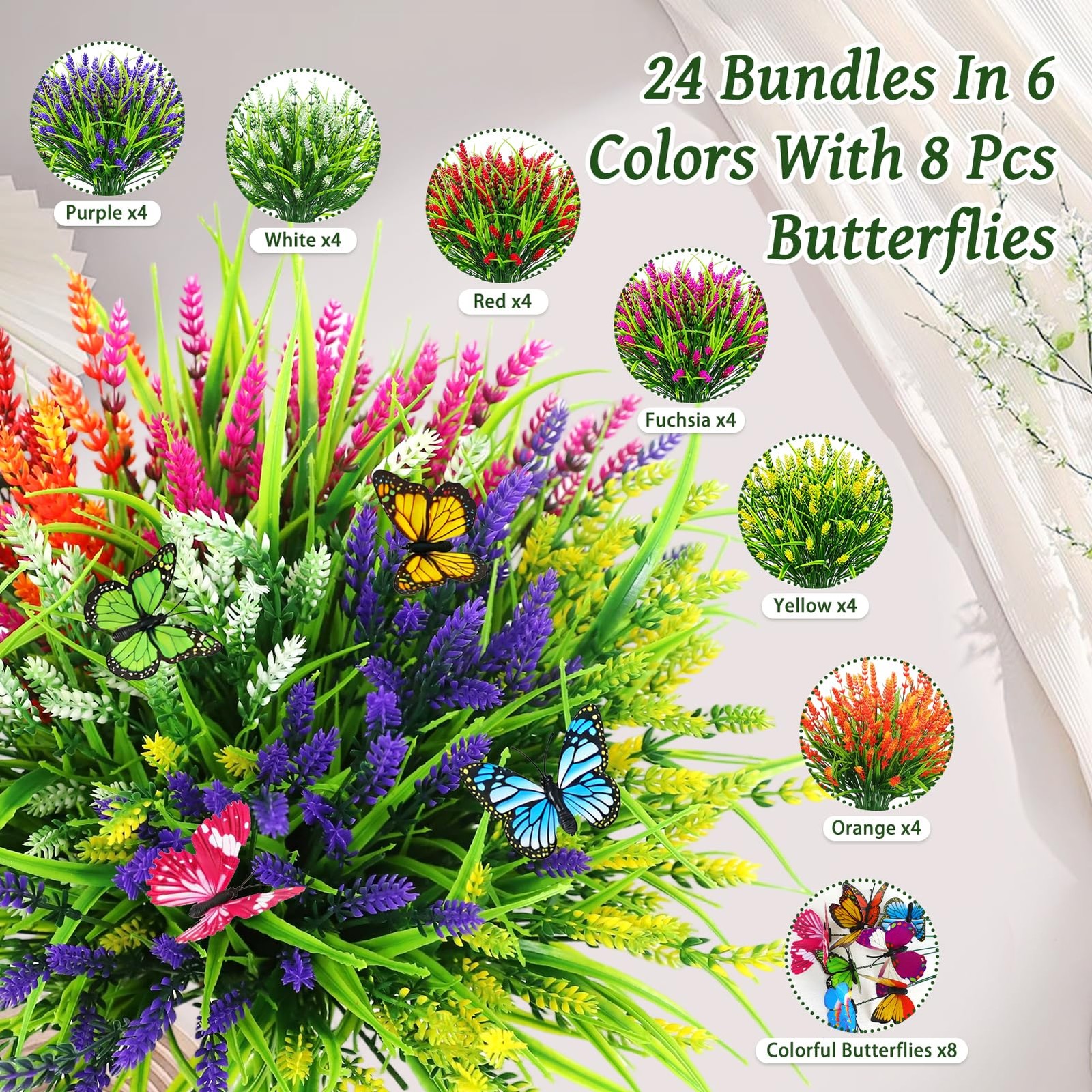 24 Bundles Artificial Flowers for Outdoors, Fake Lavender Flowers UV Resistan…