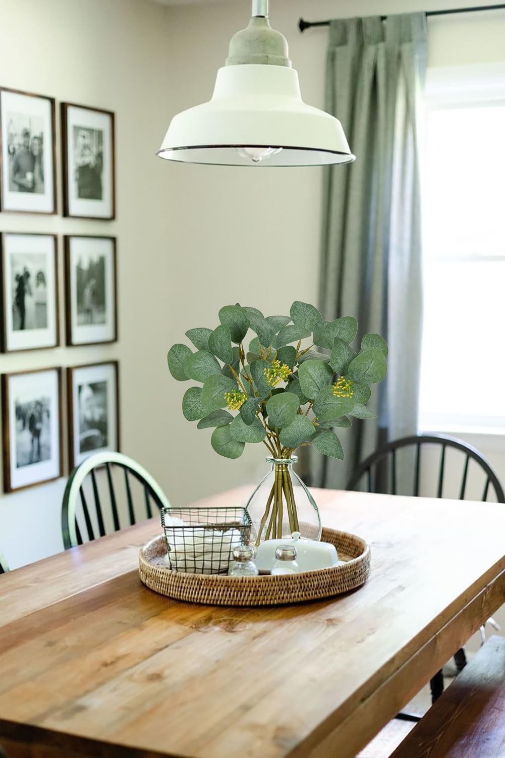 Artificial Eucalyptus Stems in Glass Vase with Faux Water, 13″ Fake Plant Euc…
