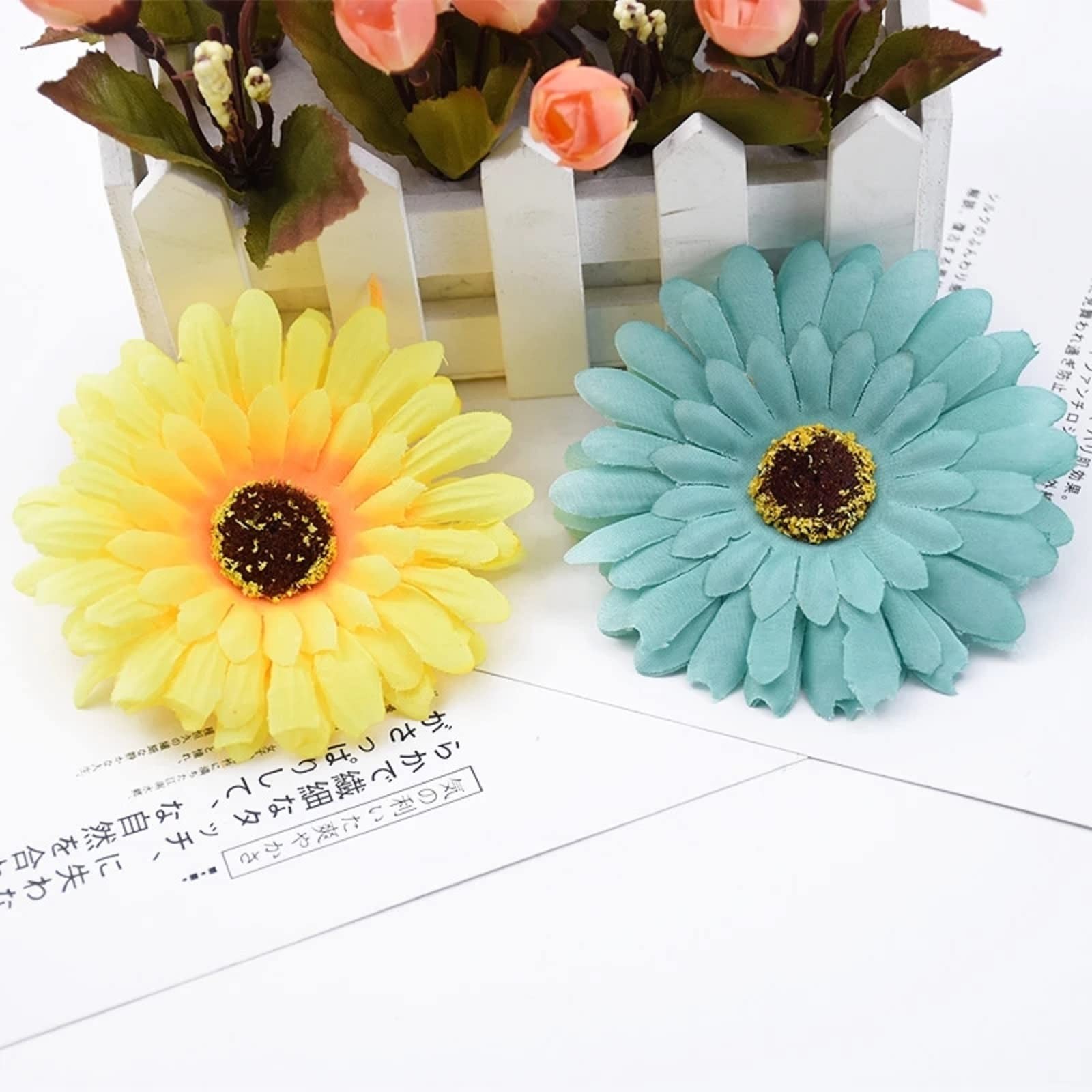 50PCS FAKE FLOWER HEADS IN BULK ARTIFICIAL DAISY HEADS GERBERA FLOWERS HEAD FOR